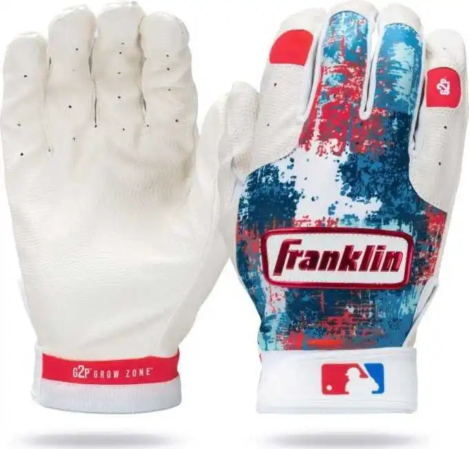 Franklin Mlb Teeball Grow 2 Pro Batting Gloves - White Red Blue
