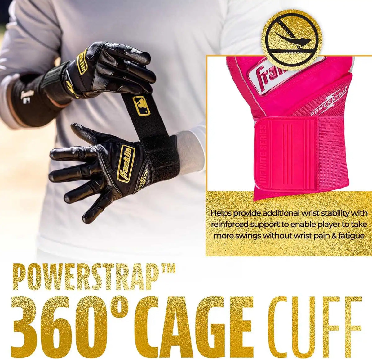 Franklin Powerstrap Hi-lite Infinite Series Batting Gloves - Pink White