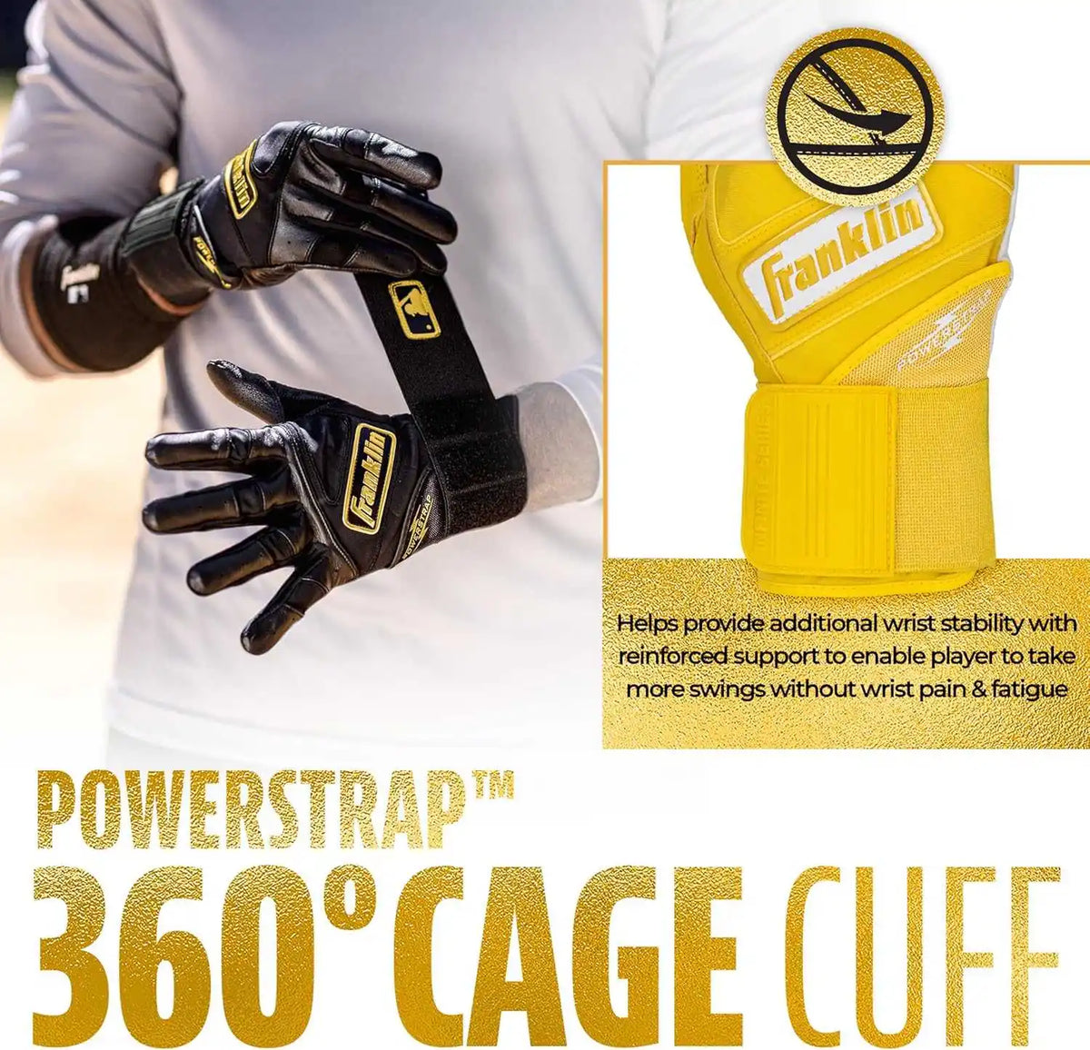 Franklin Powerstrap Infinite Series Adult Batting Gloves - Yellow White