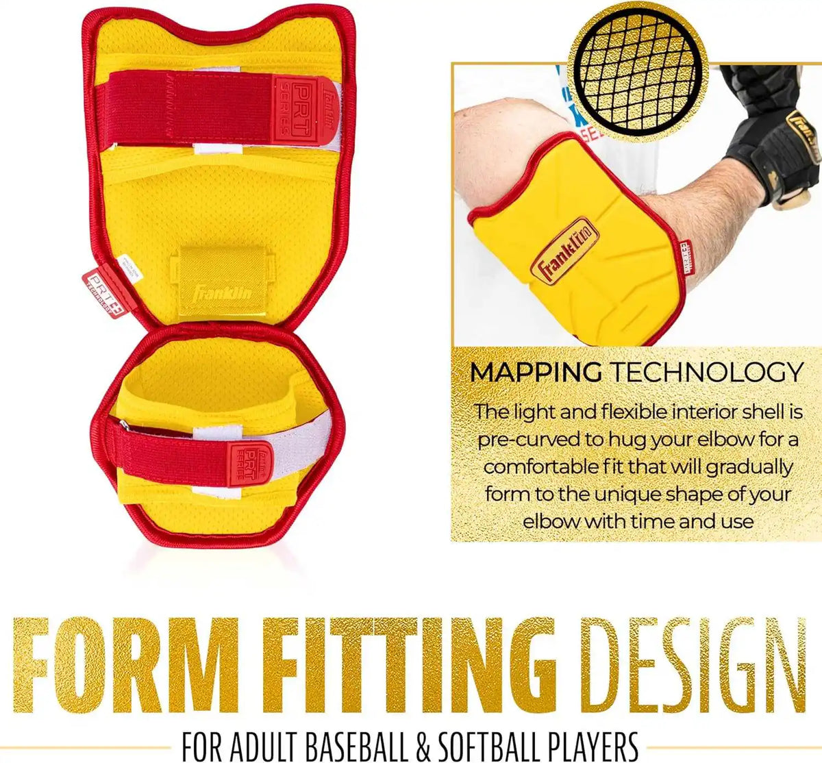 Franklin Prt Protective Adult Batter’s Elbow Guard - Yellow Red