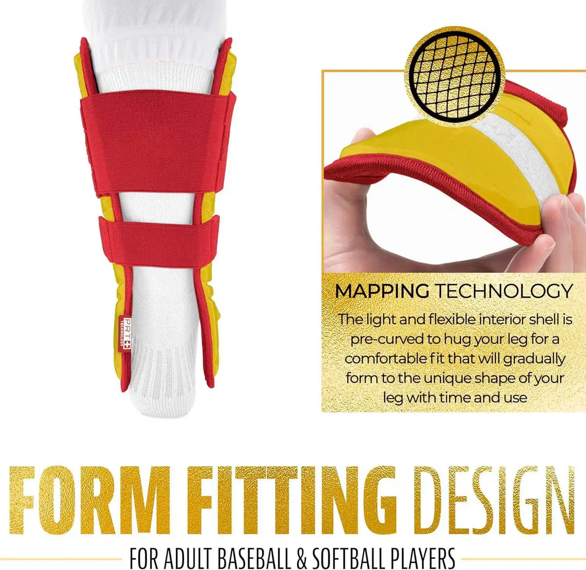 Franklin Prt Protective Adult Batter’s Leg Guard - Yellow Red