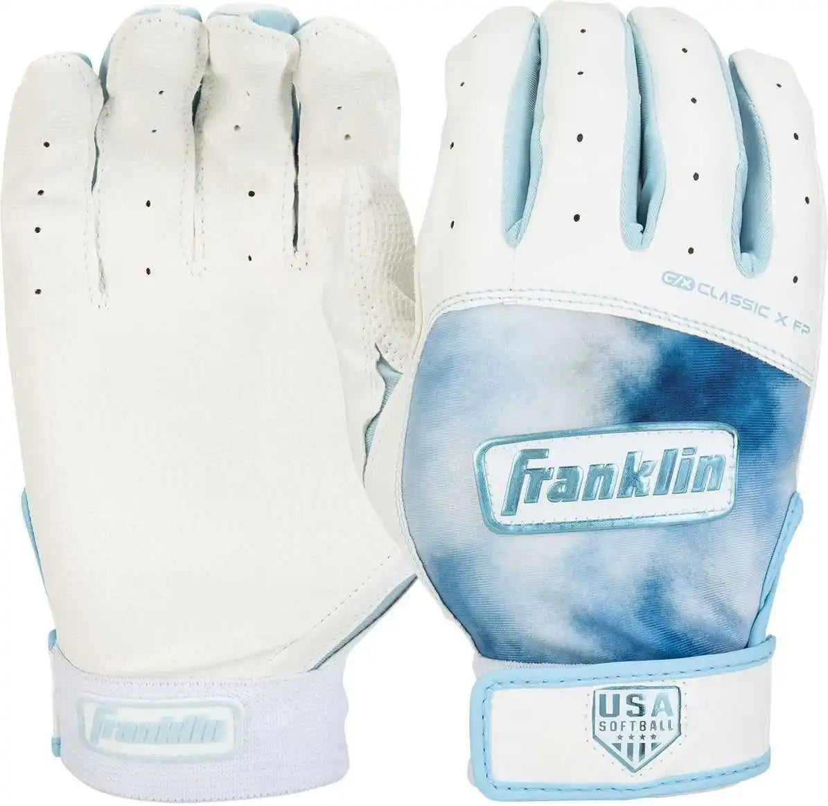Franklin Usa Classic x Fastpitch Girls Batting Glove - White Columbia Blue