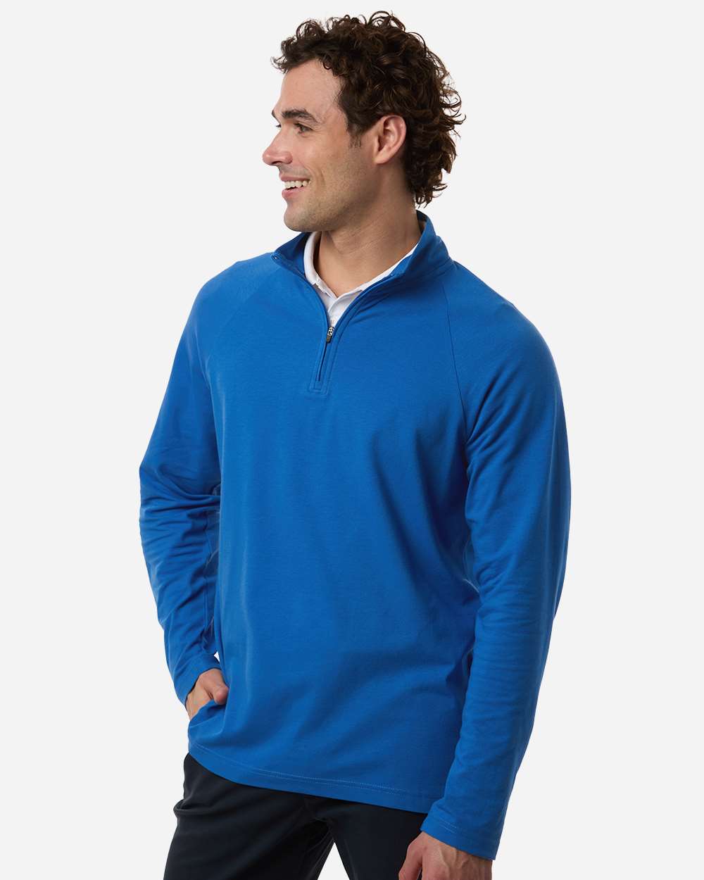 French Blue Men's Seaton Pebble Textured Quarter-Zip Pullover - DG402 plain