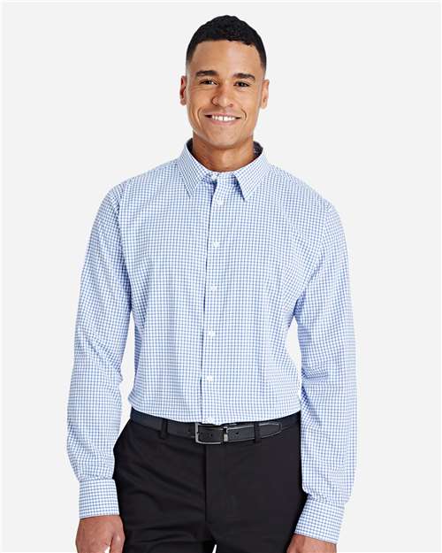 French Blue/ White Men's CrownLux Performance® Micro Windowpane Woven Dress Shirt - DG540