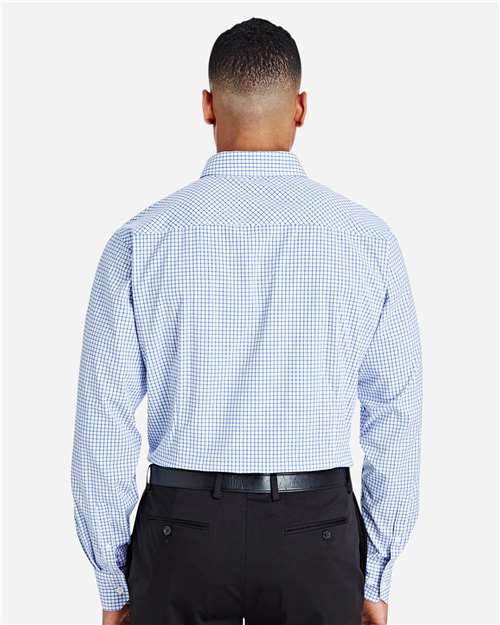French Blue/ White Men's CrownLux Performance® Micro Windowpane Woven Dress Shirt - DG540