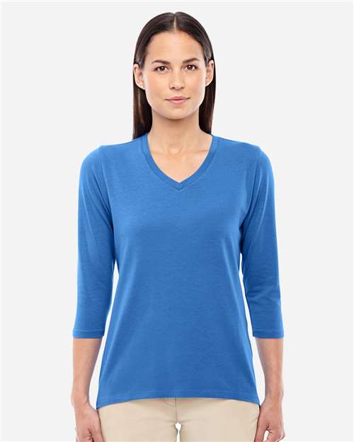 Front View of French Blue Women's Perfect Fit™ Bracelet-Length V-Neck Top - DP184W