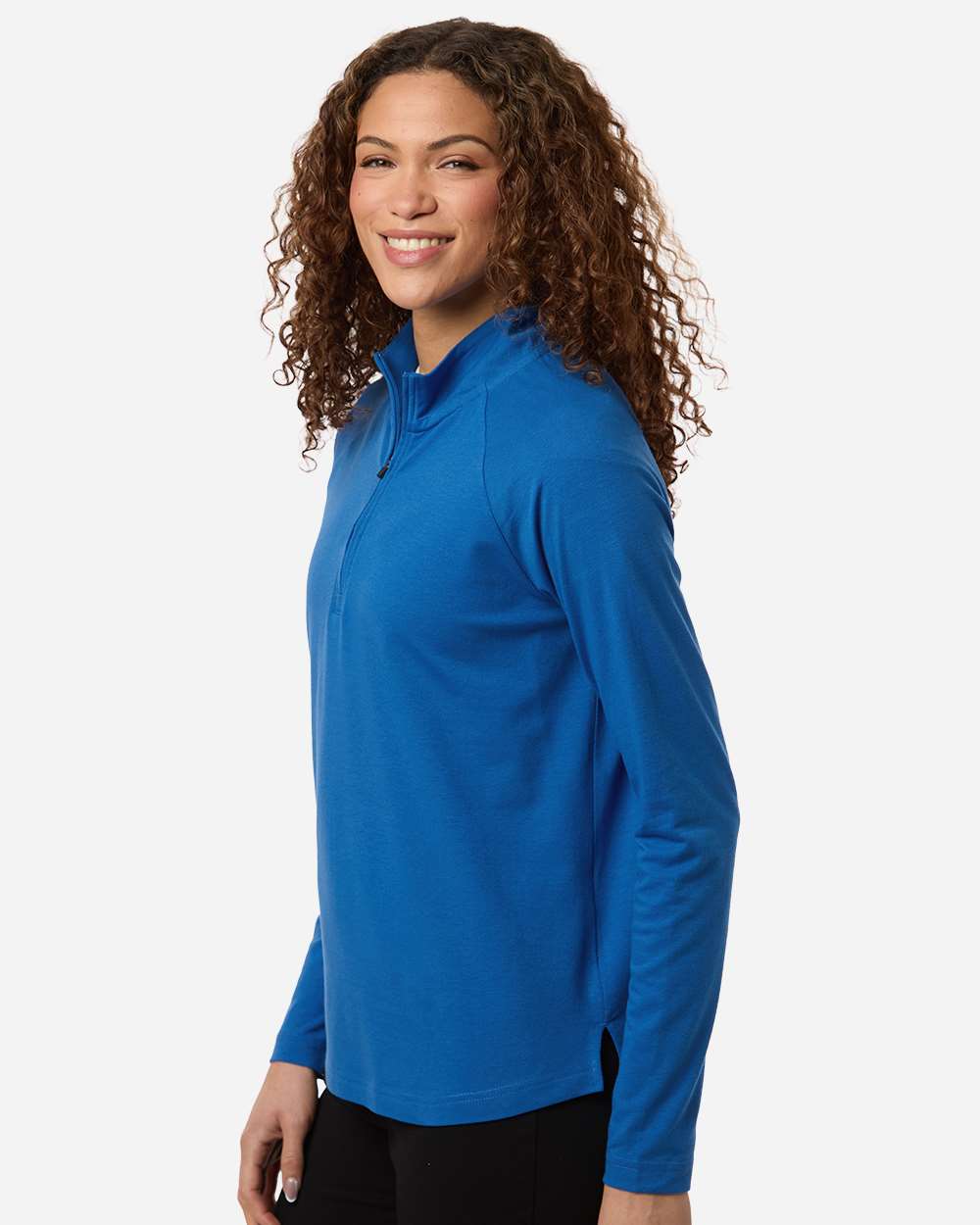 French Blue Women's Seaton Pebble Textured Quarter-Zip Pullover - DG402W plain