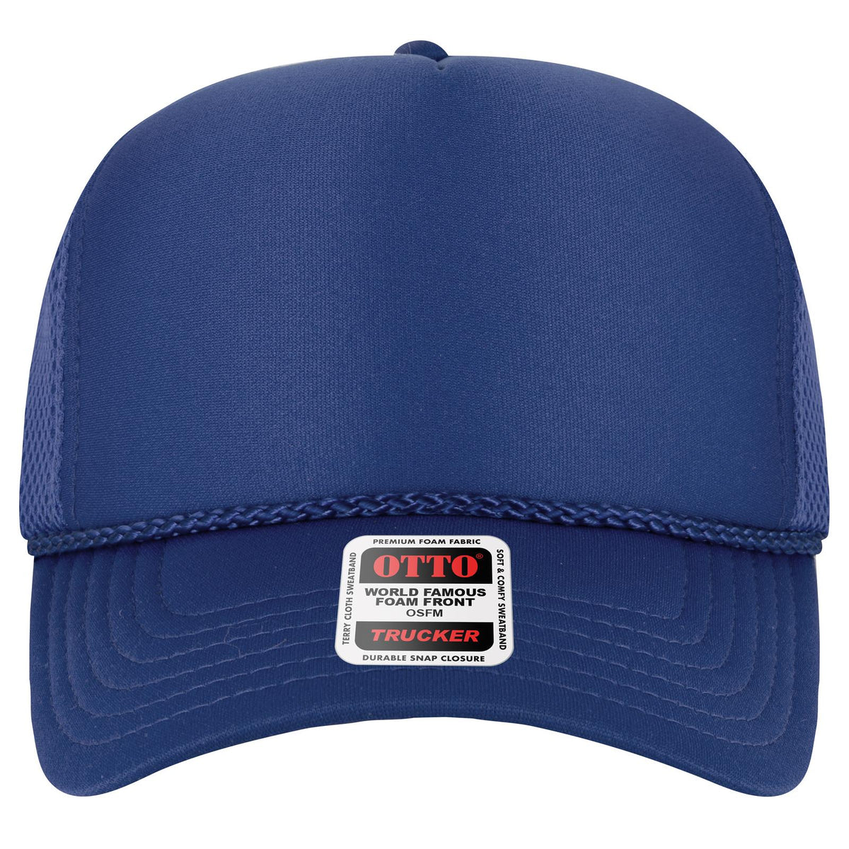 Front View of 001 - Royal OTTO CAP 5 Panel High Crown Air Mesh Back Trucker Hat