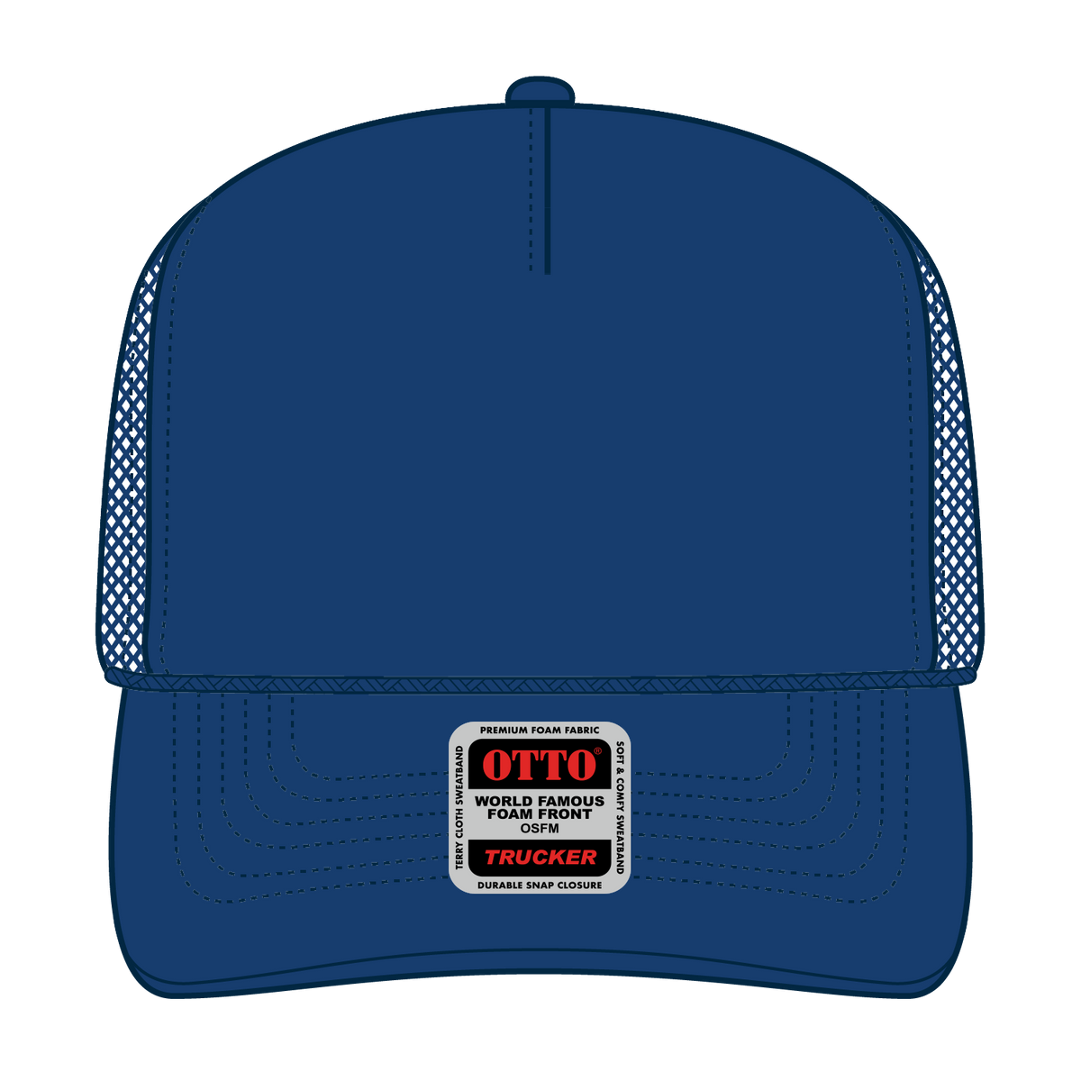 Front View of 001 - Royal OTTO CAP 5 Panel High Crown Mesh Back Trucker Hat
