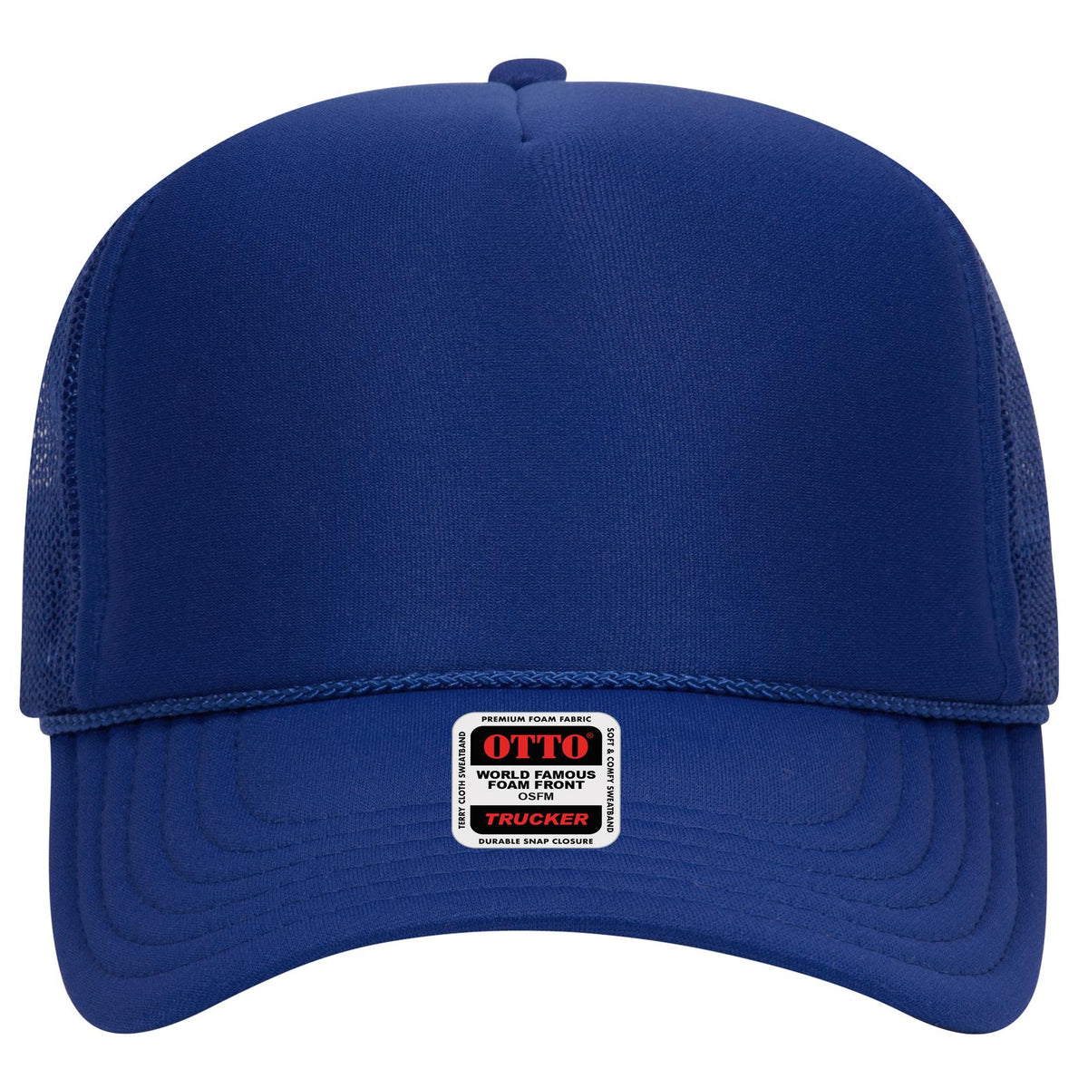 Front View of 001 - Royal OTTO CAP 5 Panel High Crown Mesh Back Trucker Hat
