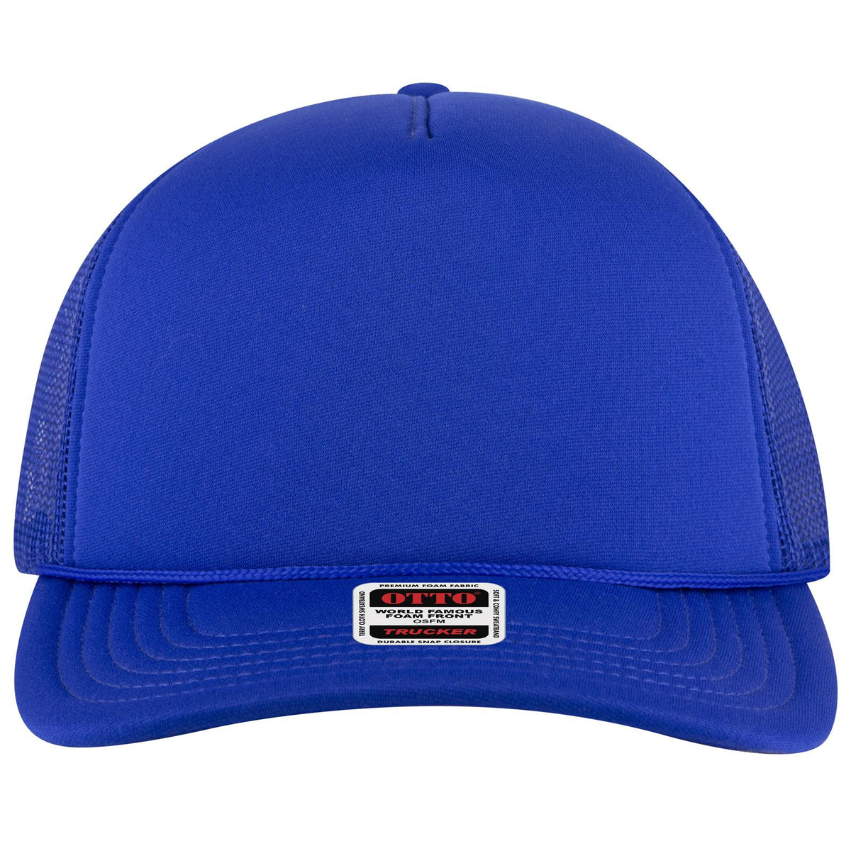 Front View of 001 - Royal OTTO CAP 5 Panel High Crown Mesh Back Trucker Hat