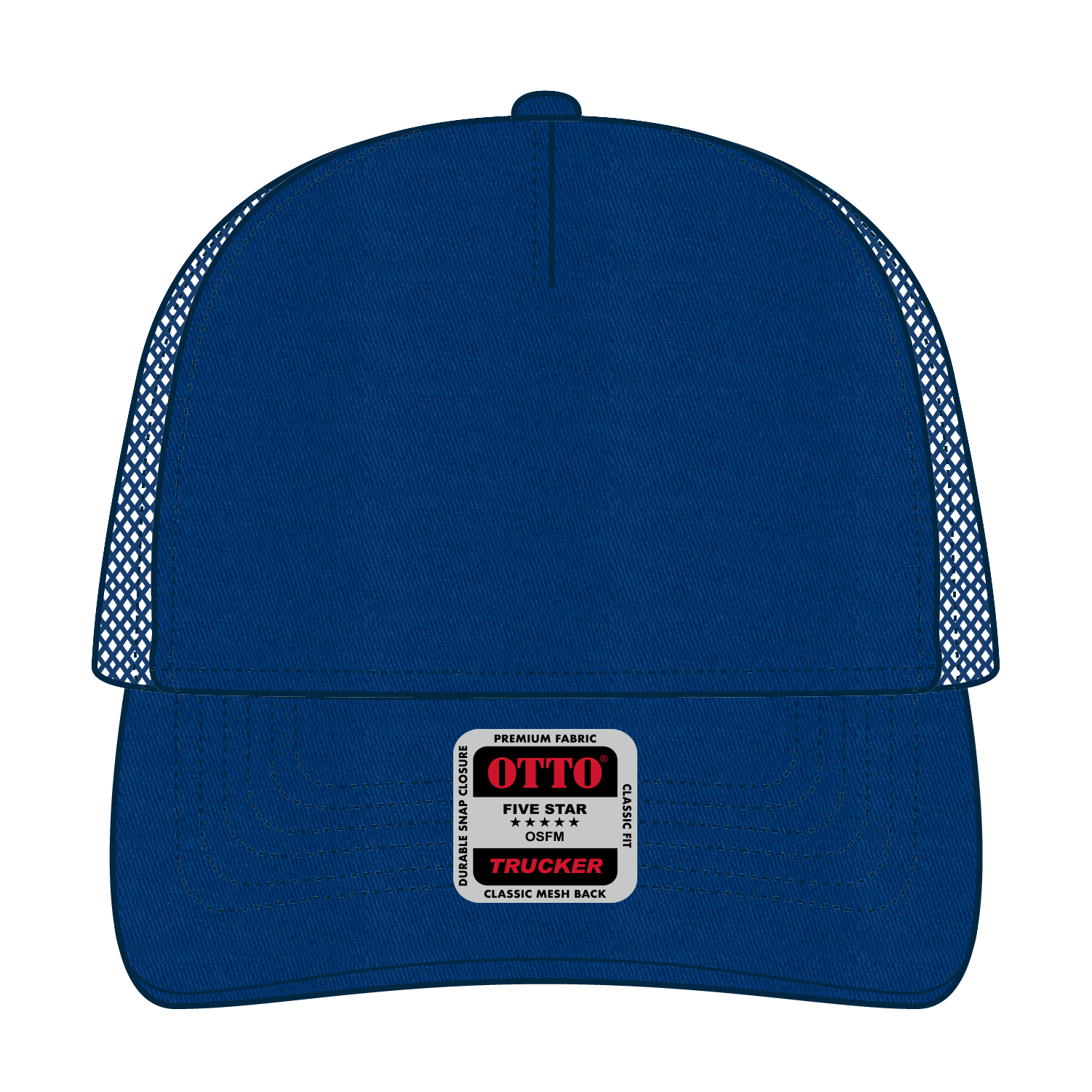 Front View of 001 - Royal OTTO CAP 5 Panel Low Profile Mesh Back Trucker Hat