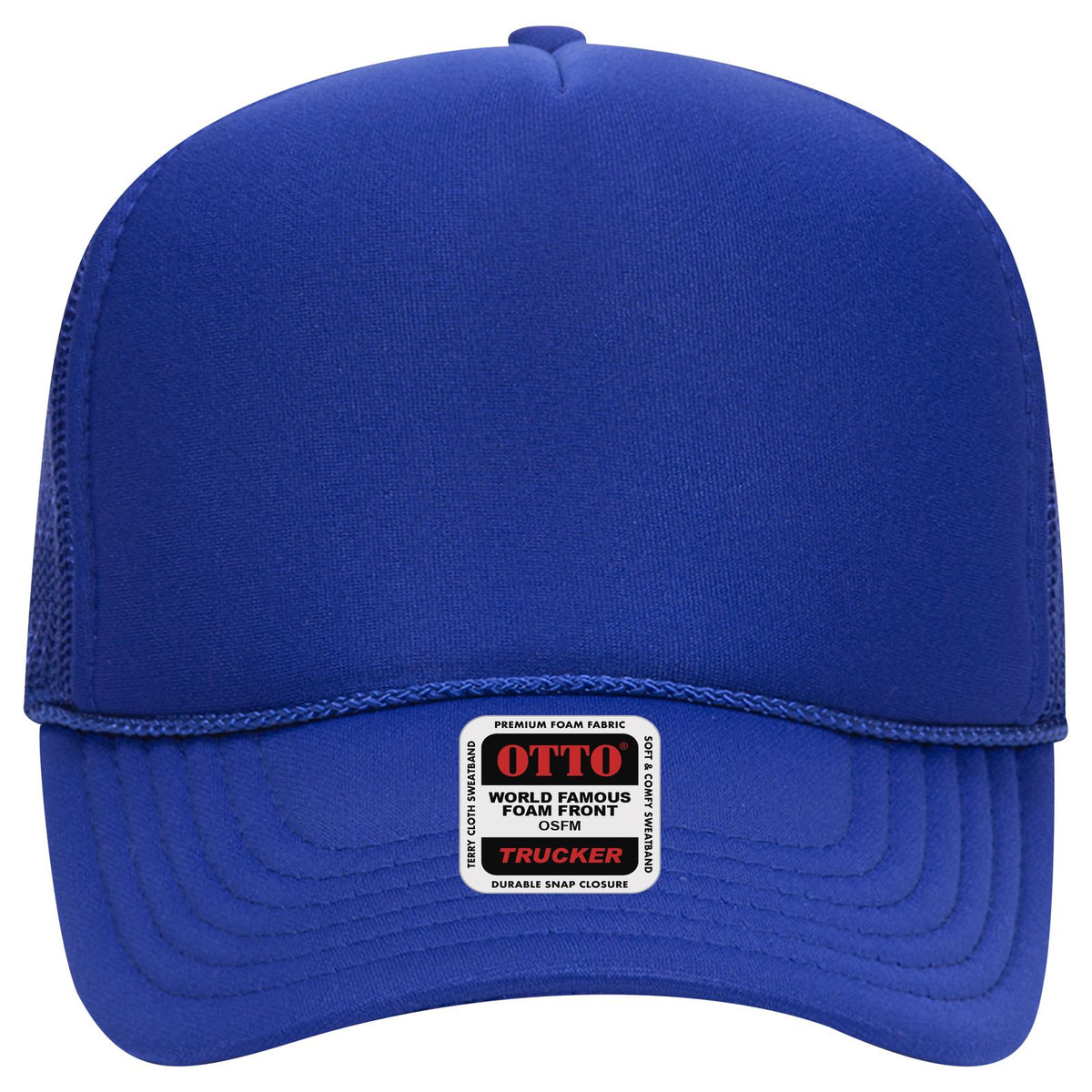 Front View of 001 - Royal OTTO CAP 5 Panel Mid Profile Mesh Back Trucker Hat