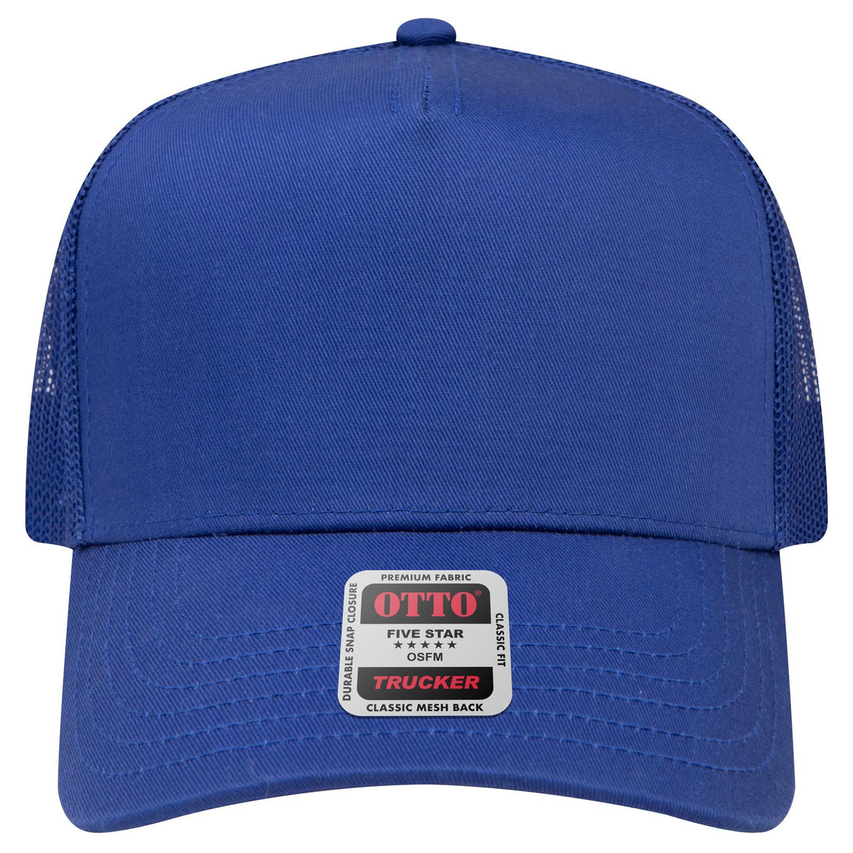 Front View of 001 - Royal OTTO CAP 5 Panel Mid Profile Mesh Back Trucker Hat