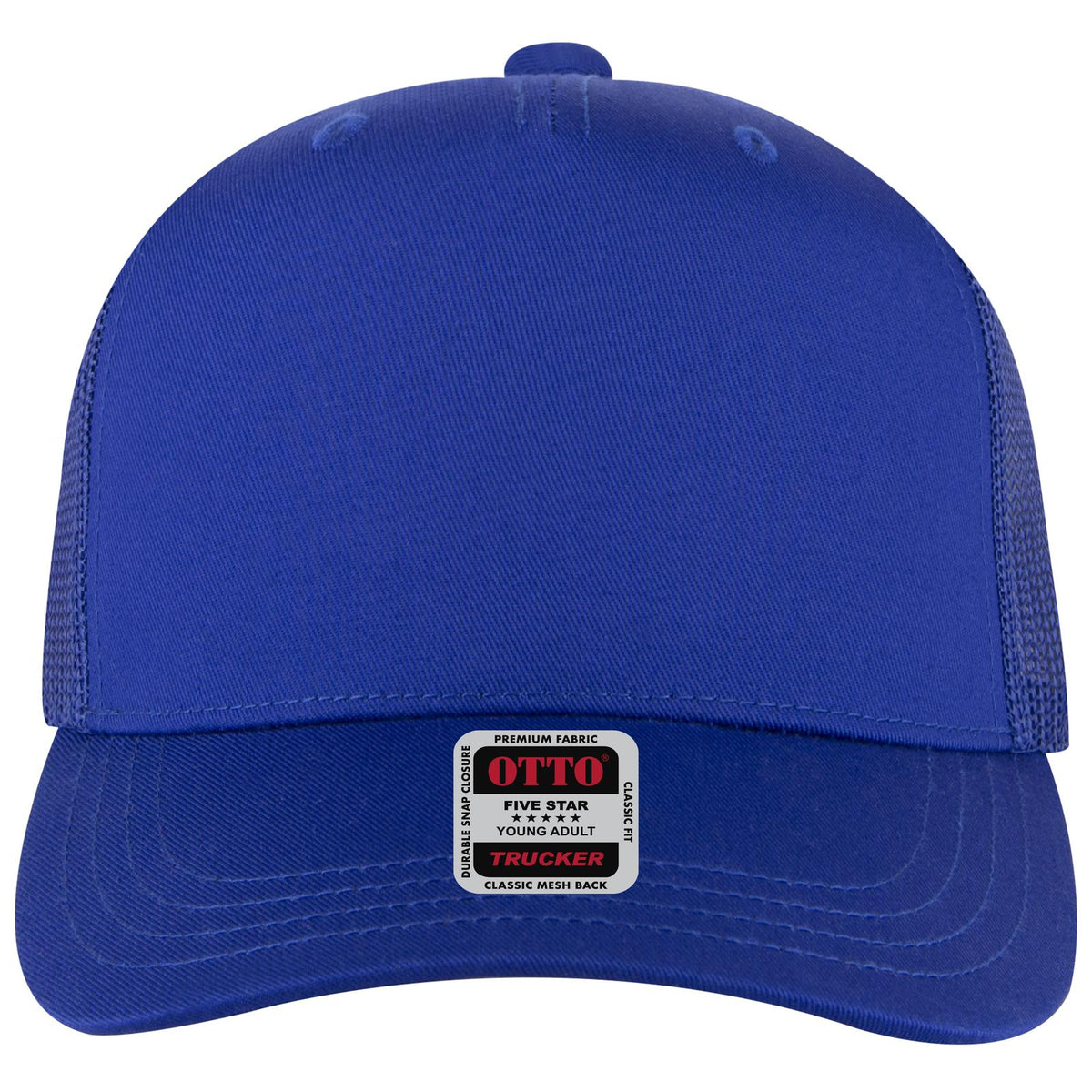 Front View of 001 - Royal OTTO CAP 5 Panel Mid Profile Mesh Back Trucker Hat