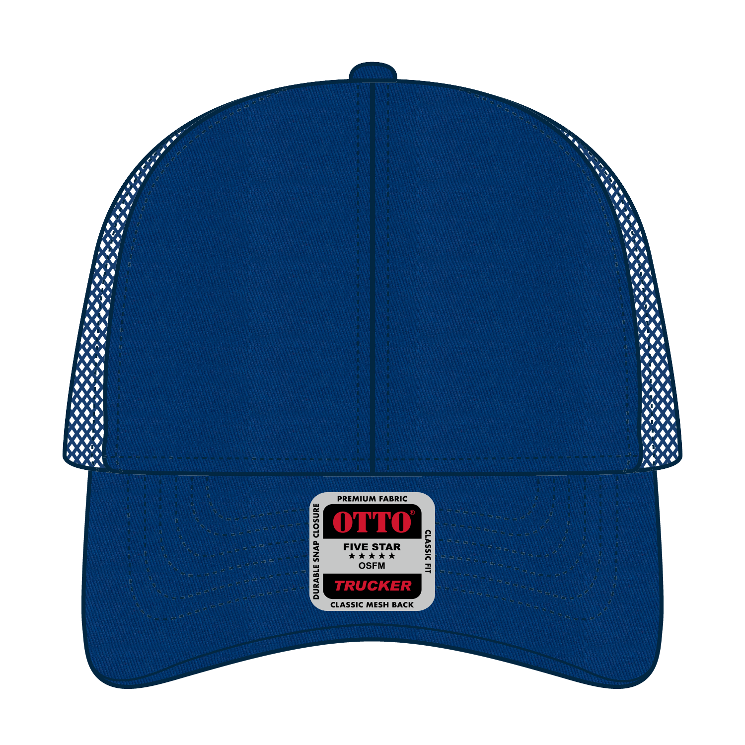 Front View of 001 - Royal OTTO CAP 6 Panel Low Profile Mesh Back Trucker Hat
