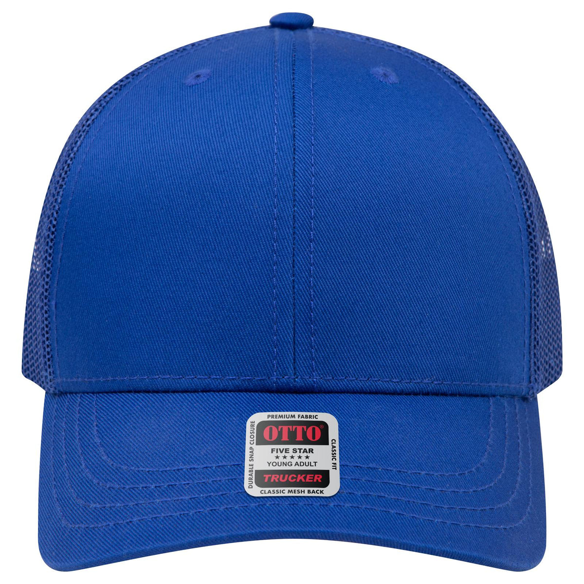 Front View of 001 - Royal OTTO CAP 6 Panel Mid Profile Mesh Back Trucker Hat