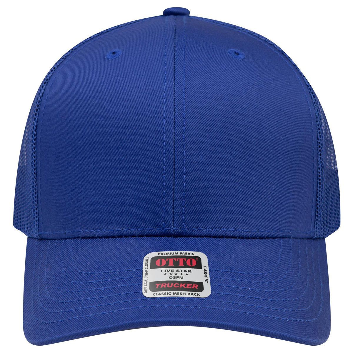 Front View of 001 - Royal OTTO CAP 6 Panel Mid Profile Mesh Back Trucker Hat