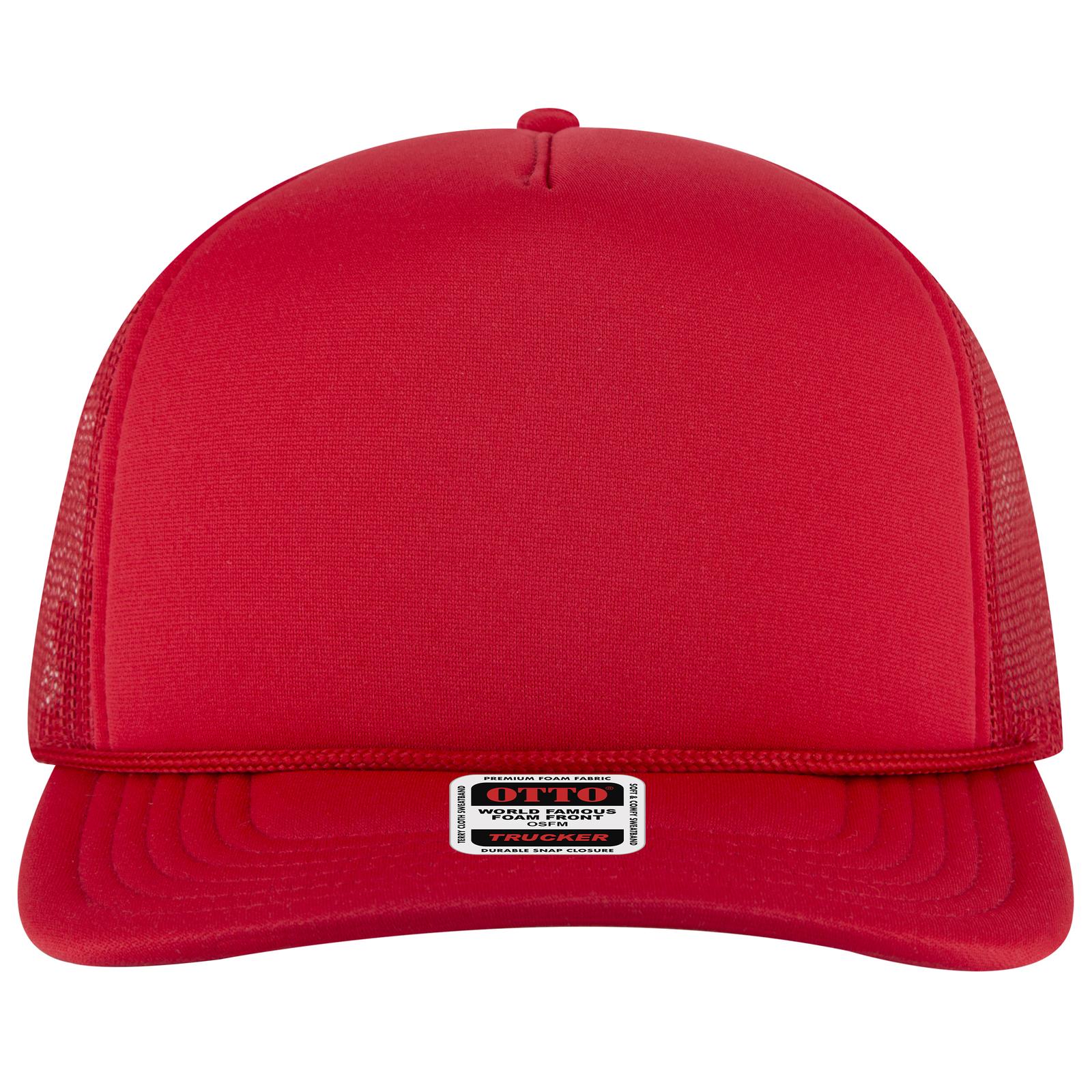 Right View of 002 - Red OTTO CAP 5 Panel High Crown Mesh Back Trucker Hat