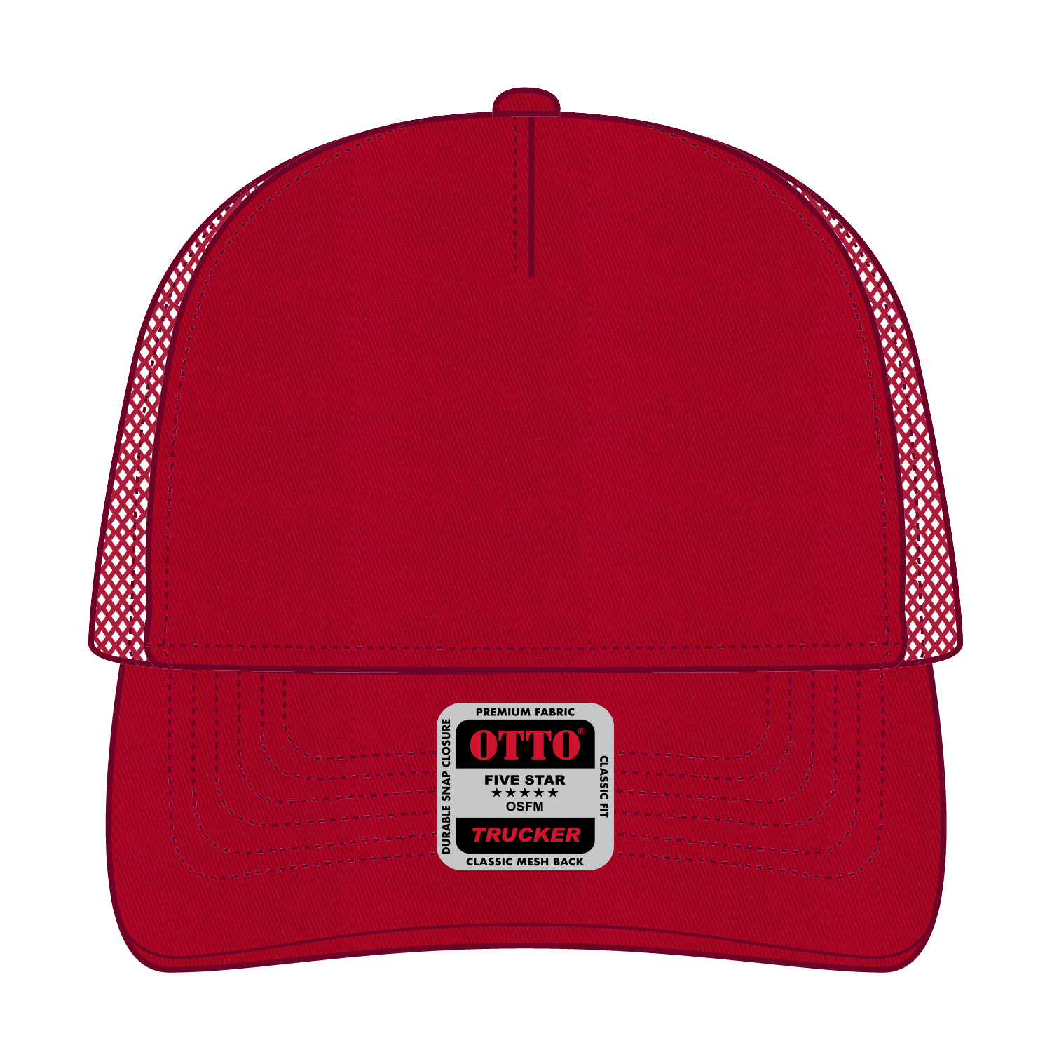 Front View of 002 - Red OTTO CAP 5 Panel Low Profile Mesh Back Trucker Hat