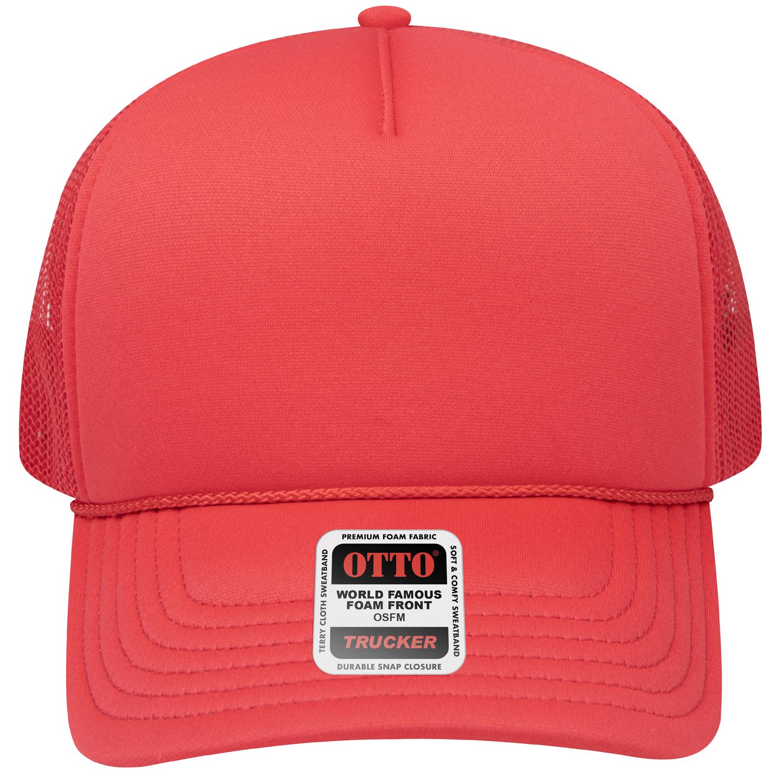 Right View of 002 - Red OTTO CAP 5 Panel Low Profile Mesh Back Trucker Hat