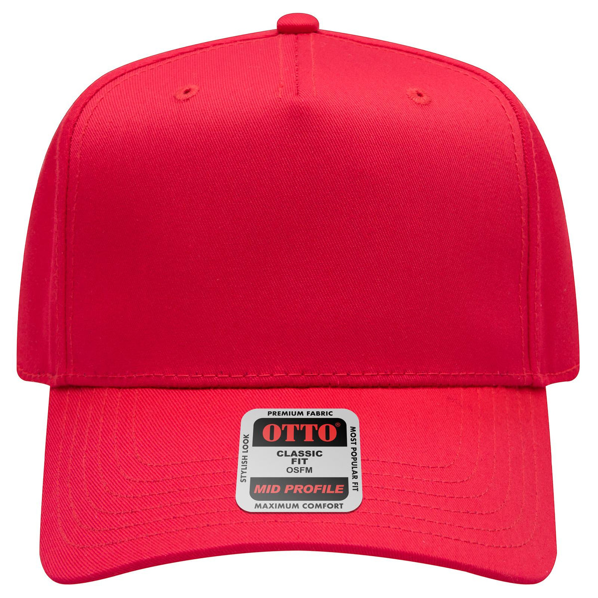 Front View of 002 - Red OTTO CAP 5 Panel Mid Profile Baseball Cap