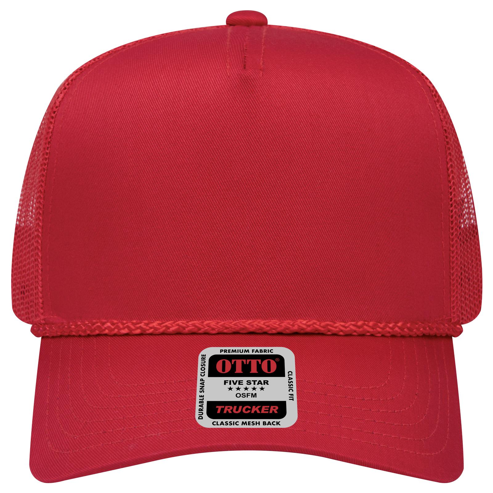 Right View of 002 - Red OTTO CAP 5 Panel Mid Profile Mesh Back Trucker Hat
