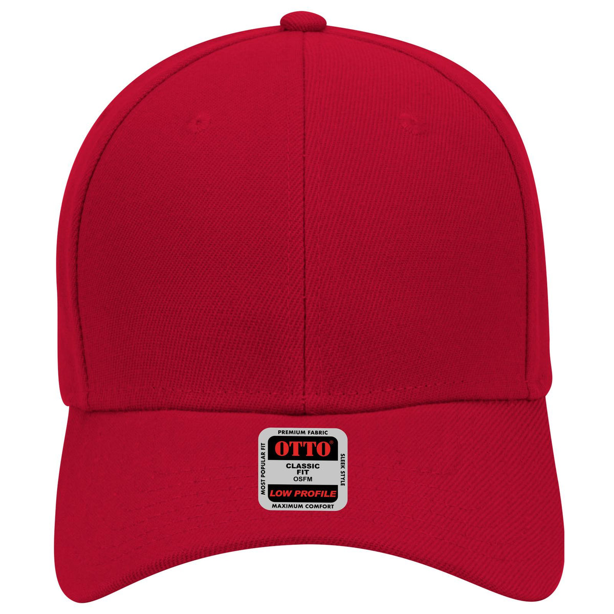 Front View of 002 - Red OTTO CAP 6 Panel Low Profile Baseball Cap