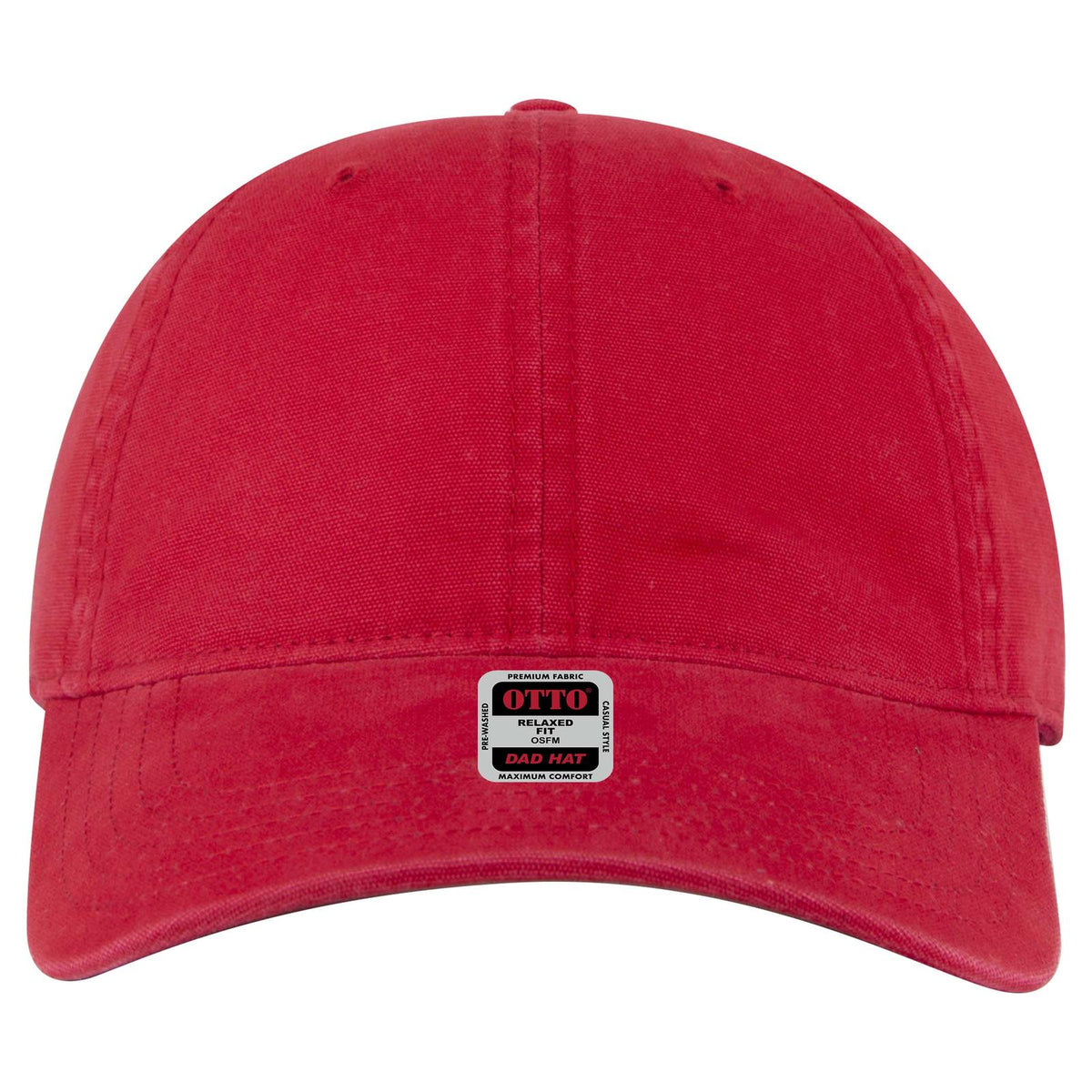 Front View of 002 - Red OTTO CAP 6 Panel Low Profile Dad Hat