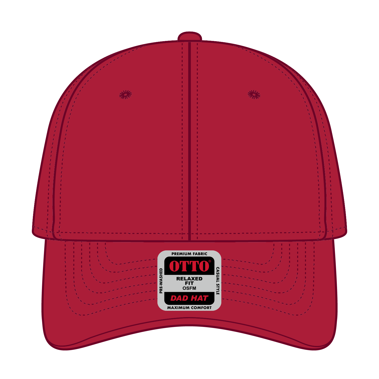 Front View of 002 - Red OTTO CAP 6 Panel Low Profile Dad Hat