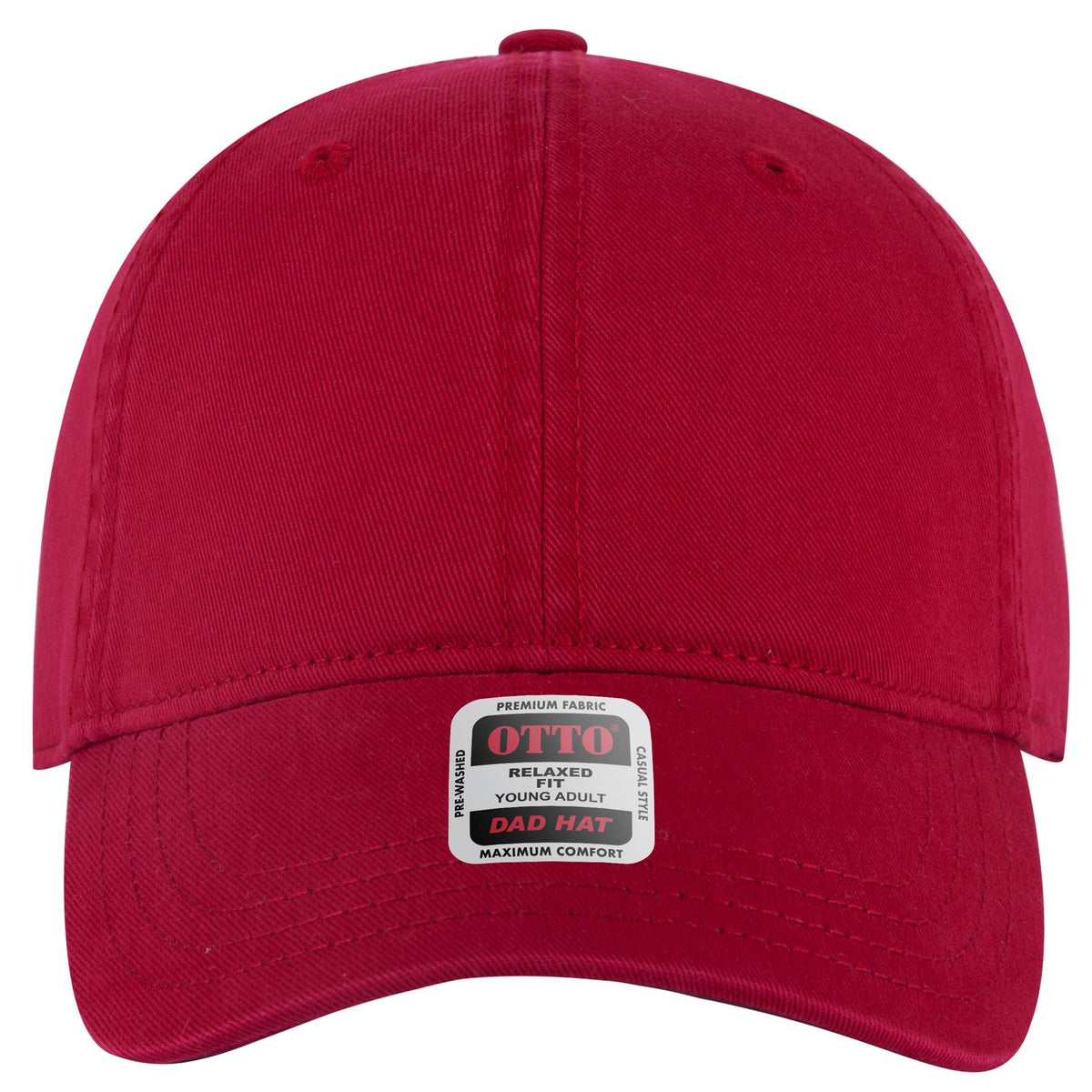 Front View of 002 - Red OTTO CAP 6 Panel Low Profile Dad Hat