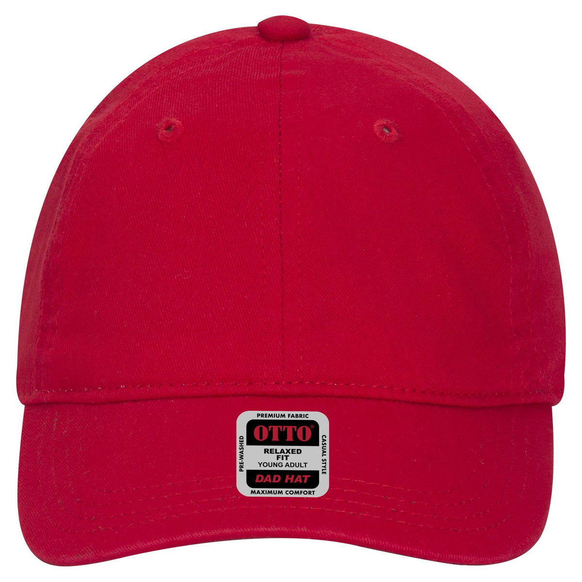 Front View of 002 - Red OTTO CAP 6 Panel Low Profile Dad Hat