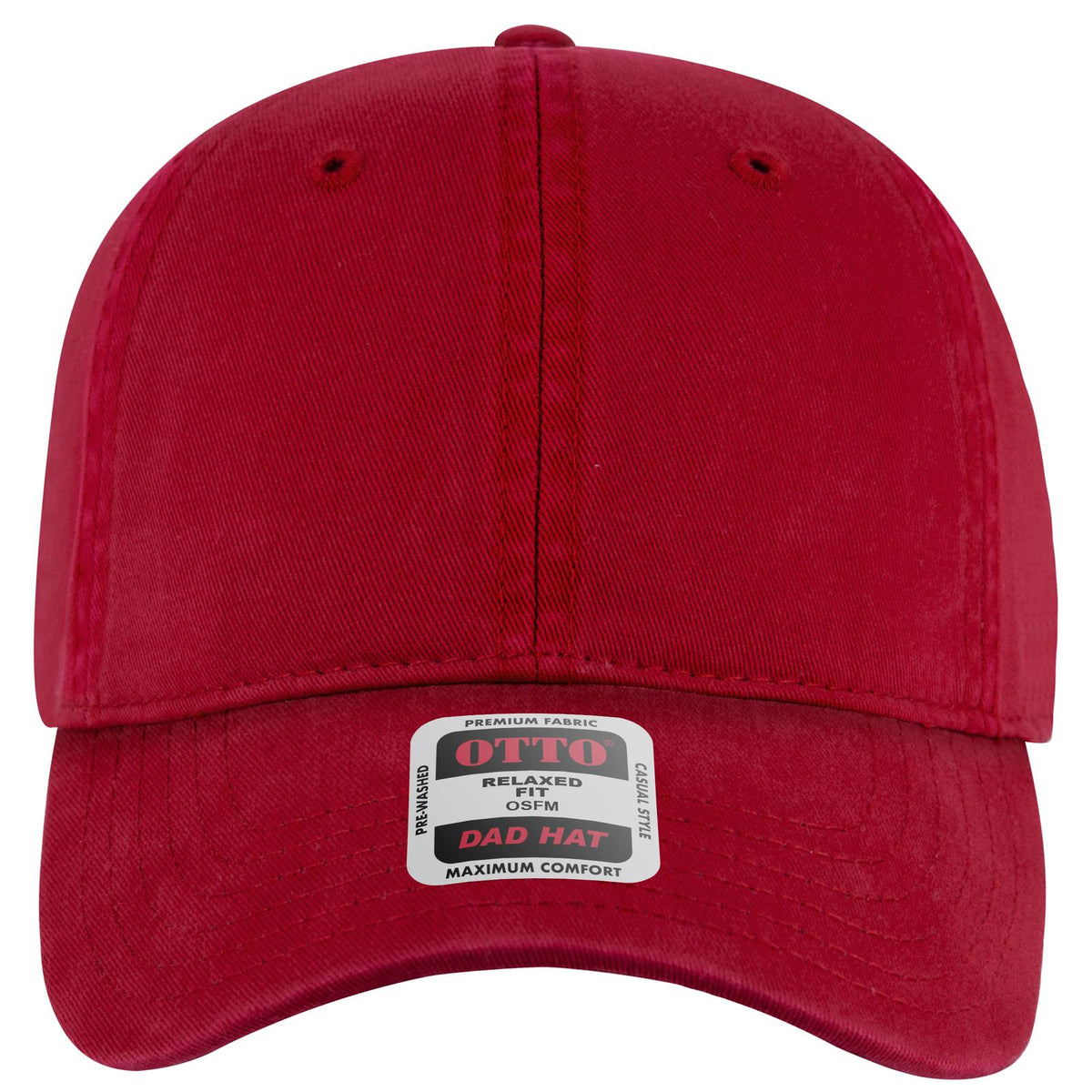 Front View of 002 - Red OTTO CAP 6 Panel Low Profile Dad Hat