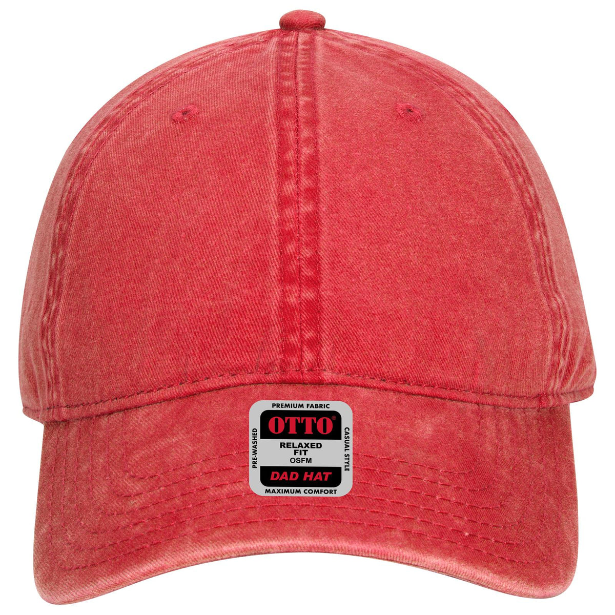 Front View of 002 - Red OTTO CAP 6 Panel Low Profile Dad Hat