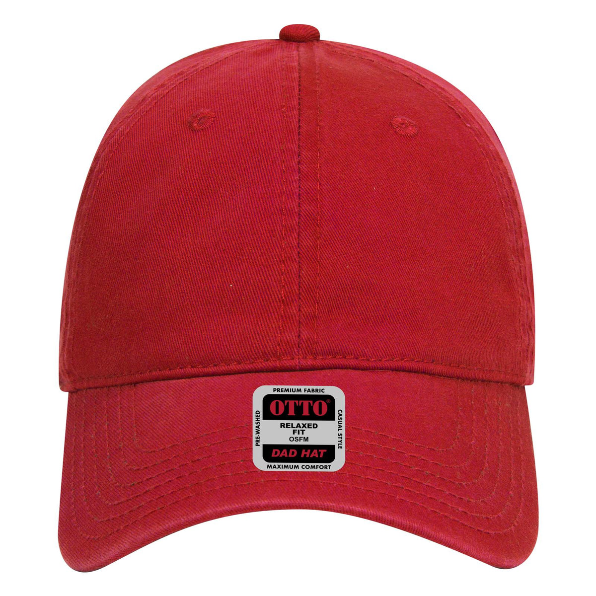 Front View of 002 - Red OTTO CAP 6 Panel Low Profile Dad Hat