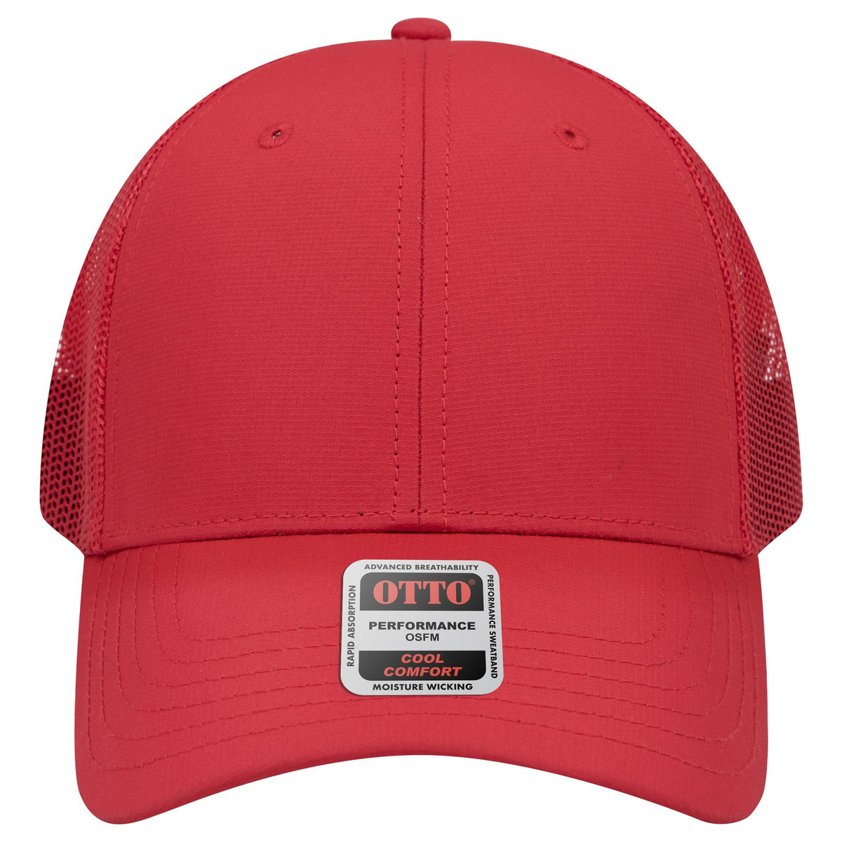Front View of 002 - Red OTTO CAP 6 Panel Low Profile Mesh Back Trucker Hat