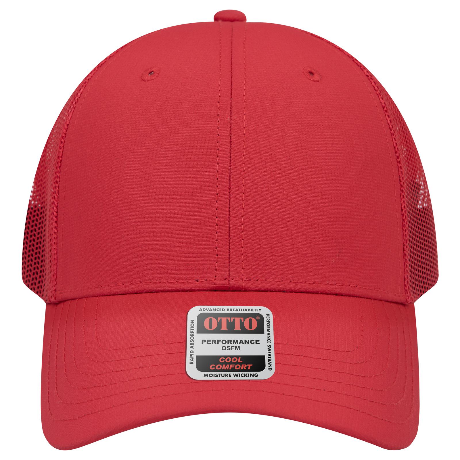 Right View of 002 - Red OTTO CAP 6 Panel Low Profile Mesh Back Trucker Hat