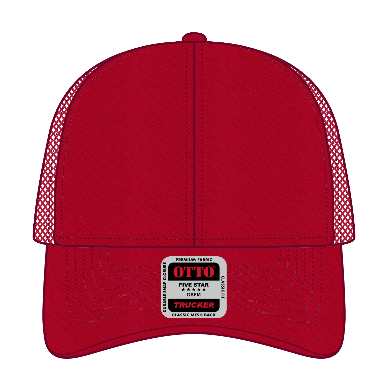 Front View of 002 - Red OTTO CAP 6 Panel Low Profile Mesh Back Trucker Hat