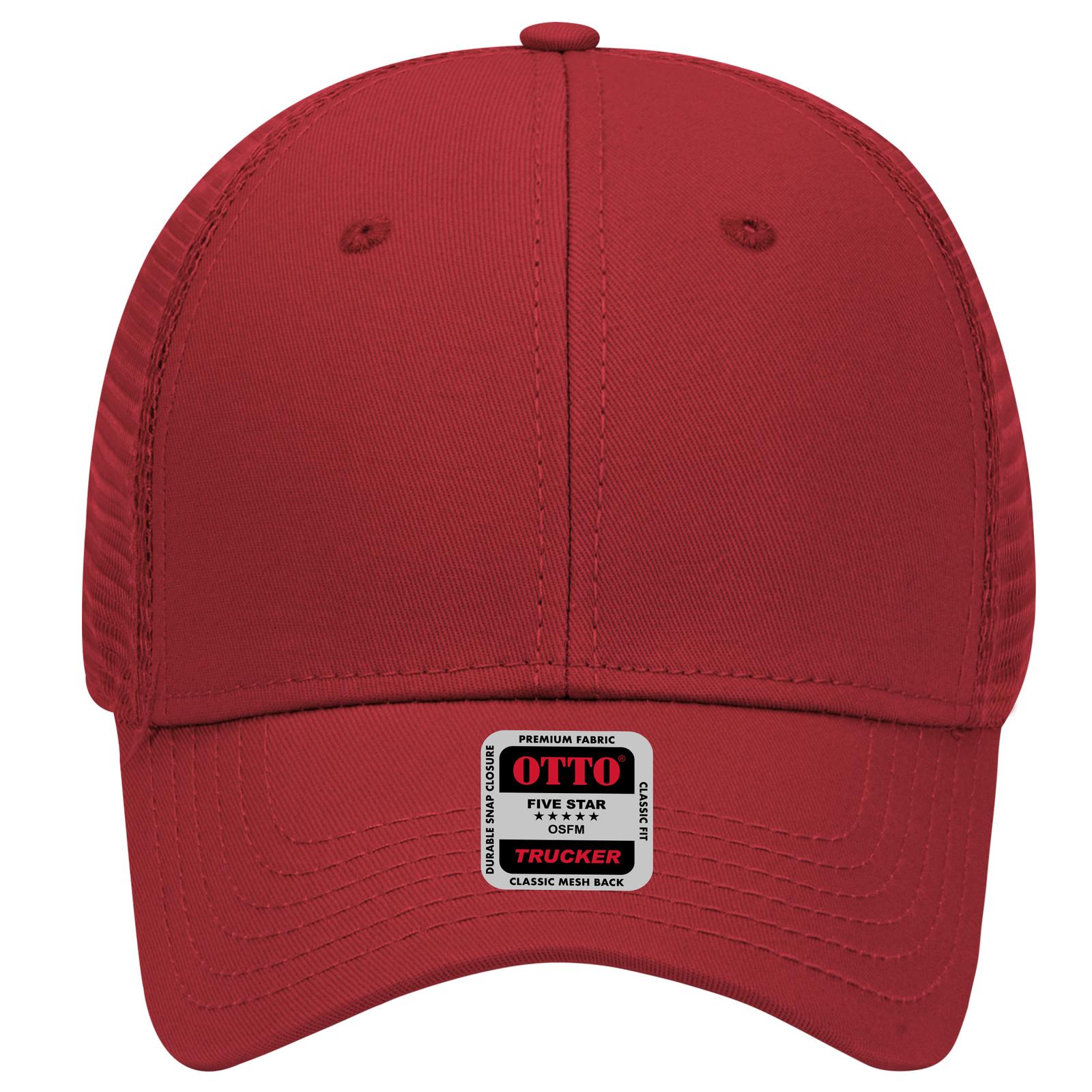 Right View of 002 - Red OTTO CAP 6 Panel Low Profile Mesh Back Trucker Hat