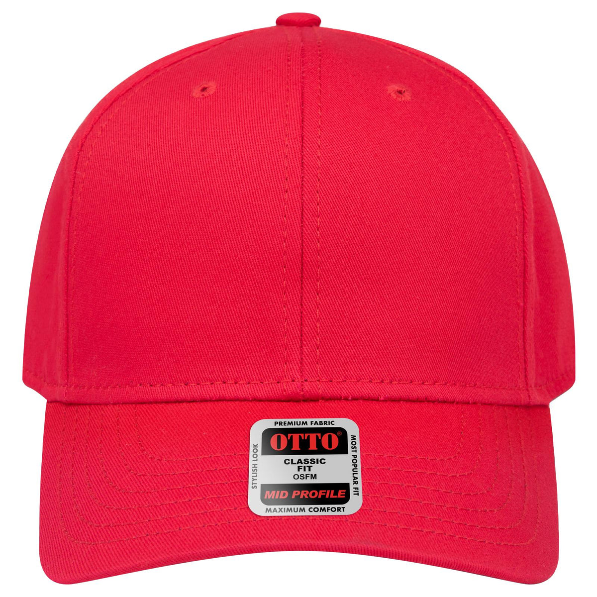 Front View of 002 - Red OTTO CAP 6 Panel Mid Profile Baseball Cap