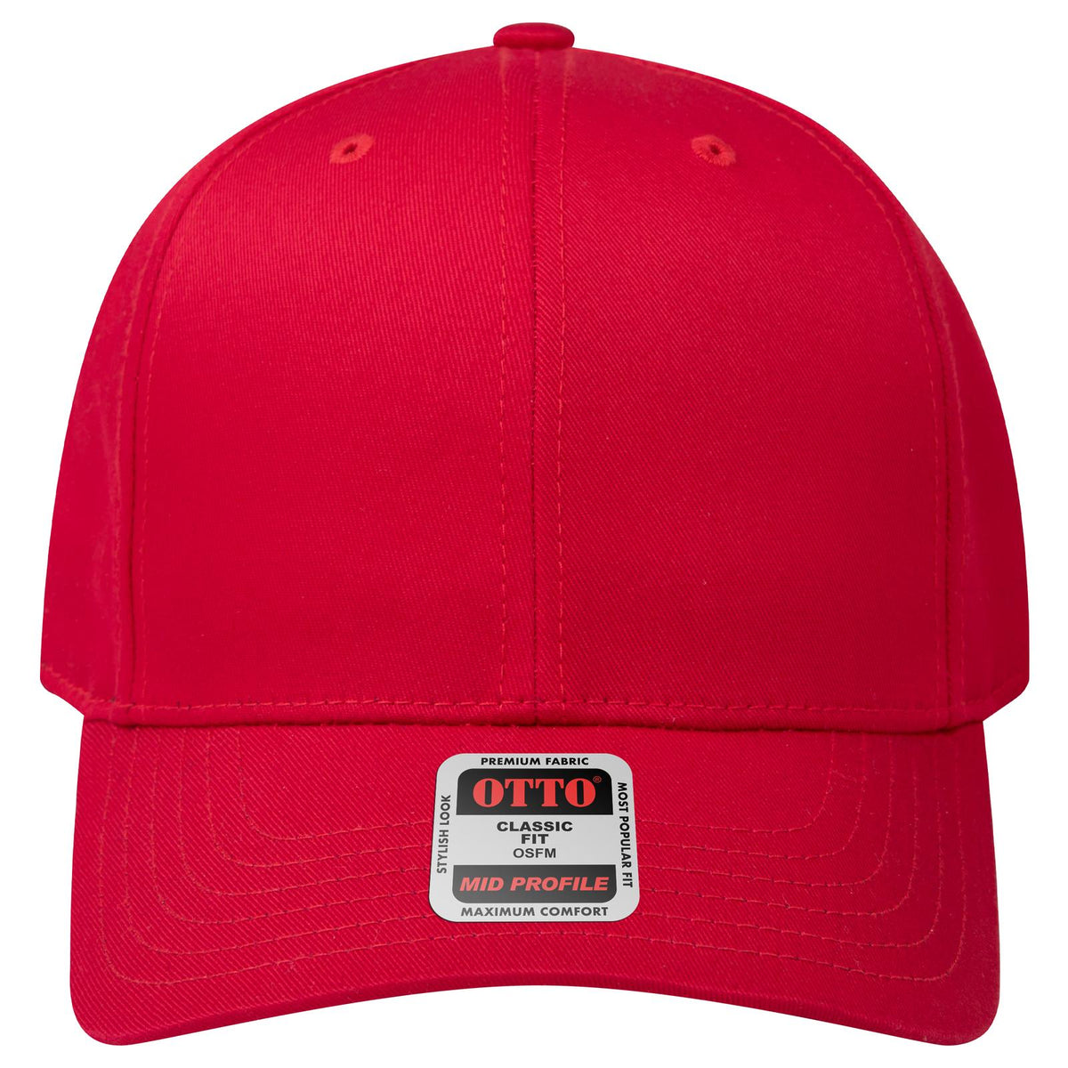 Front View of 002 - Red OTTO CAP 6 Panel Mid Profile Baseball Cap