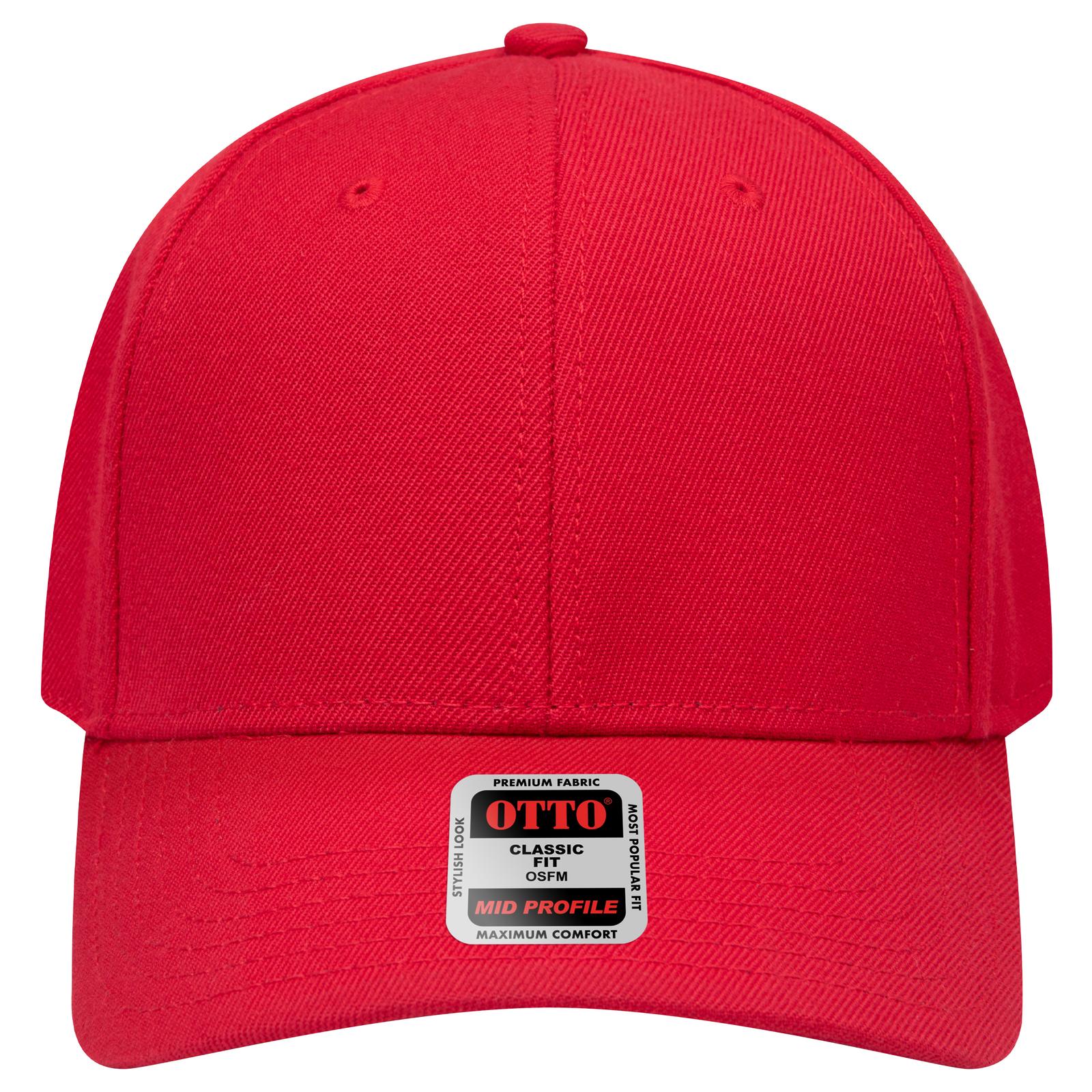 Front View of 002 - Red OTTO CAP 6 Panel Mid Profile Baseball Cap