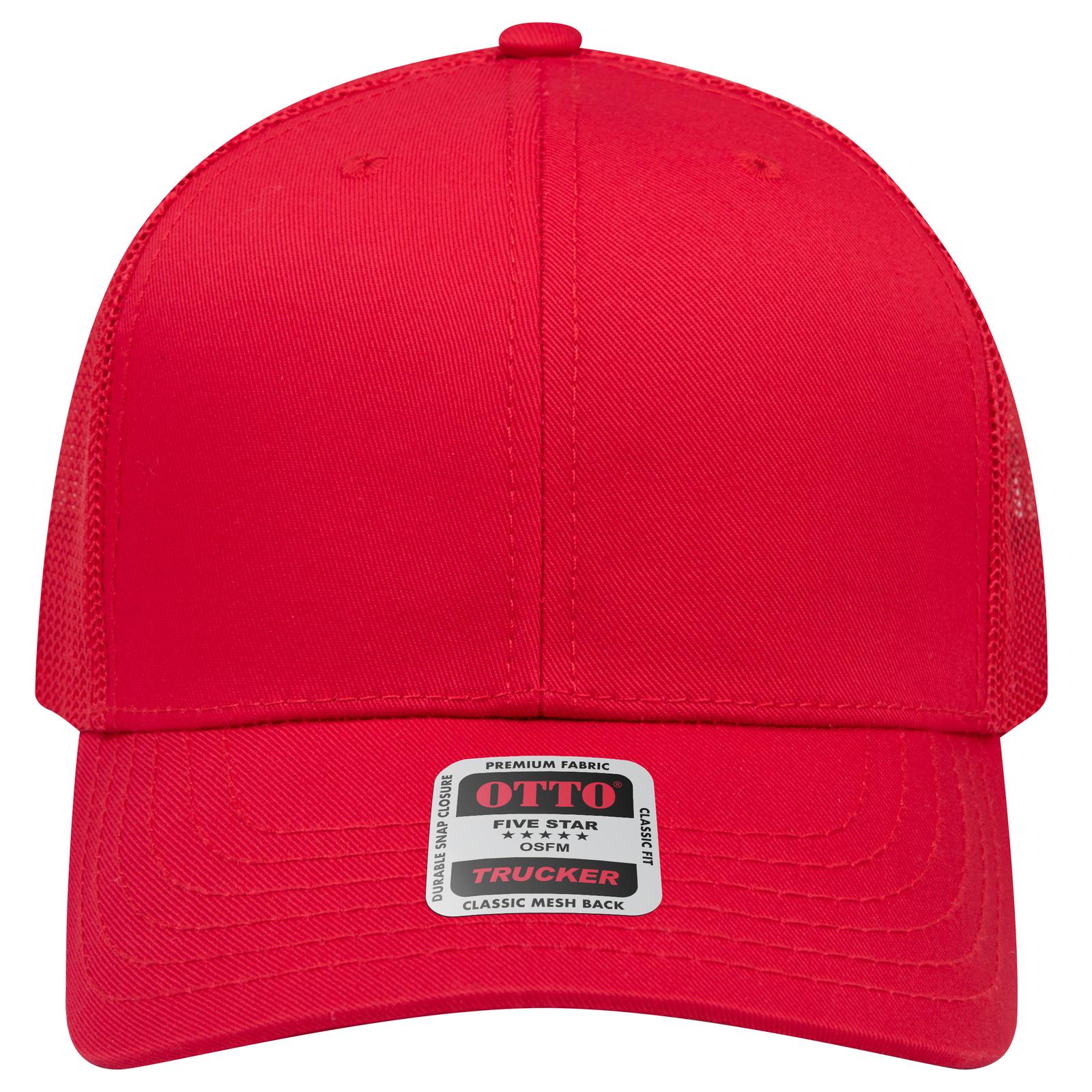 Right View of 002 - Red OTTO CAP 6 Panel Mid Profile Mesh Back Trucker Hat