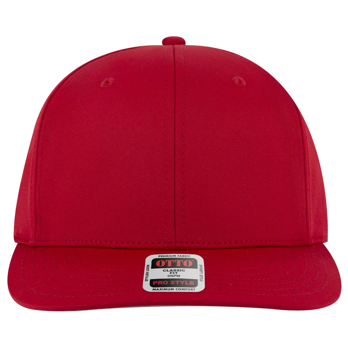 Front View of 002 - Red OTTO CAP 6 Panel Pro Style Baseball Cap