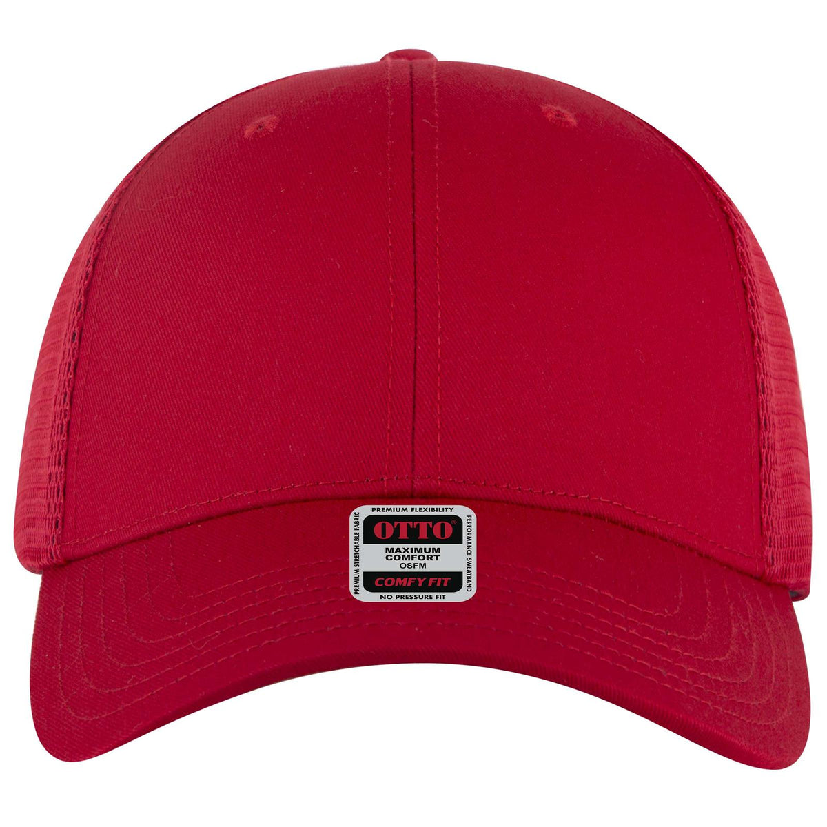 Front View of 002 - Red OTTO CAP "OTTO COMFY FIT" 6 Panel Low Profile Mesh Back Trucker Hat