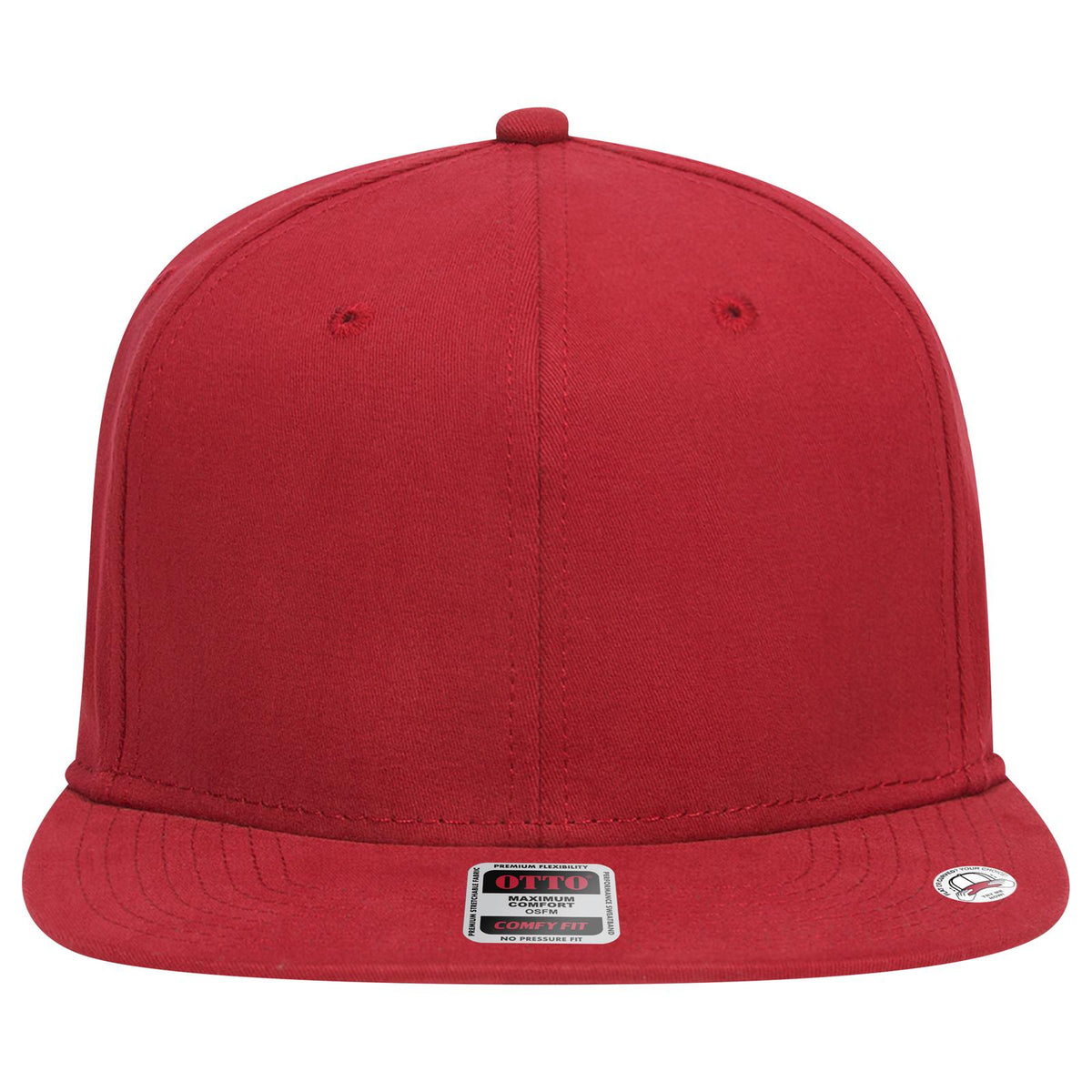Front View of 002 - Red OTTO CAP "OTTO COMFY FIT" 6 Panel Pro Style Snapback Hat