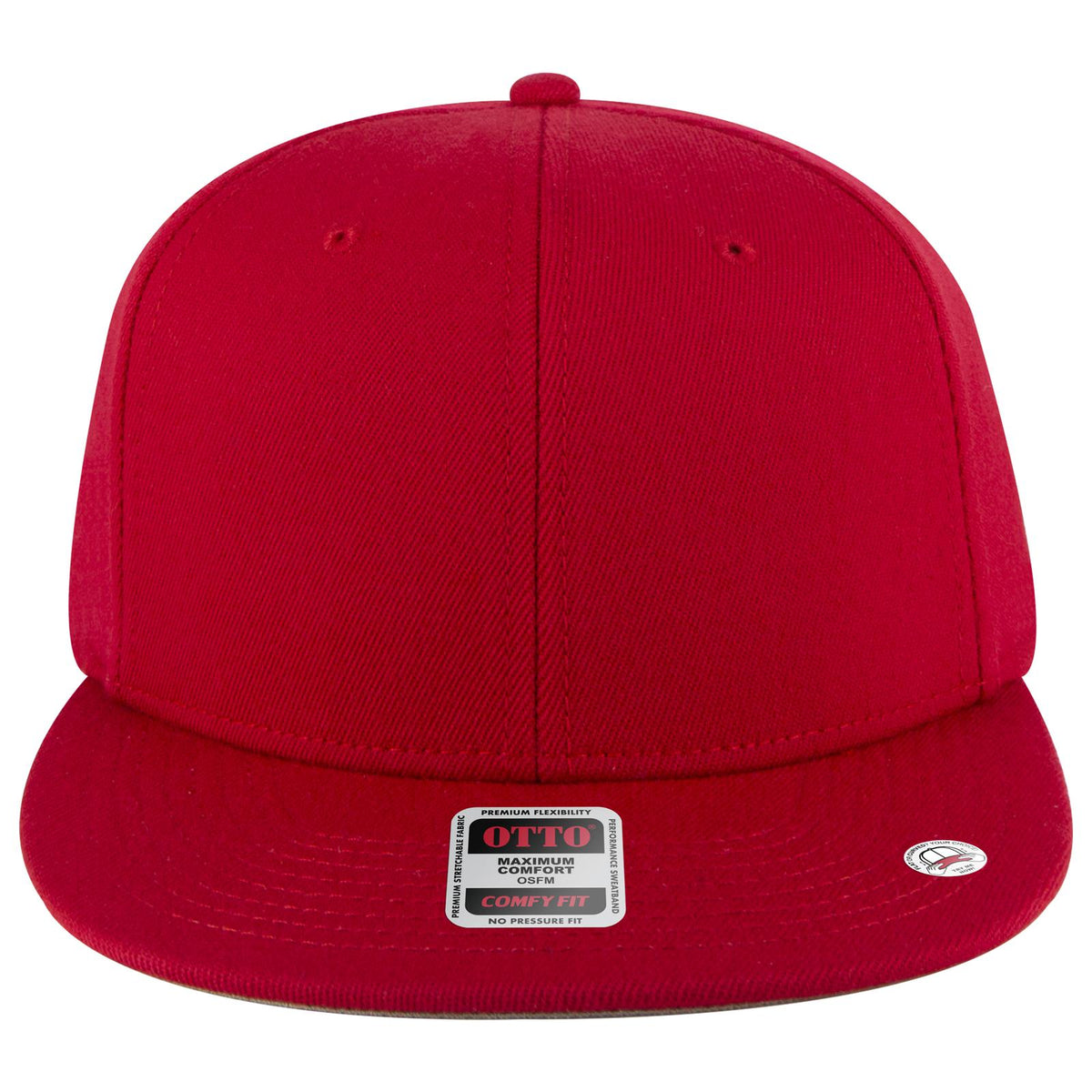 Front View of 002 - Red OTTO CAP "OTTO COMFY FIT" 6 Panel Pro Style Snapback Hat