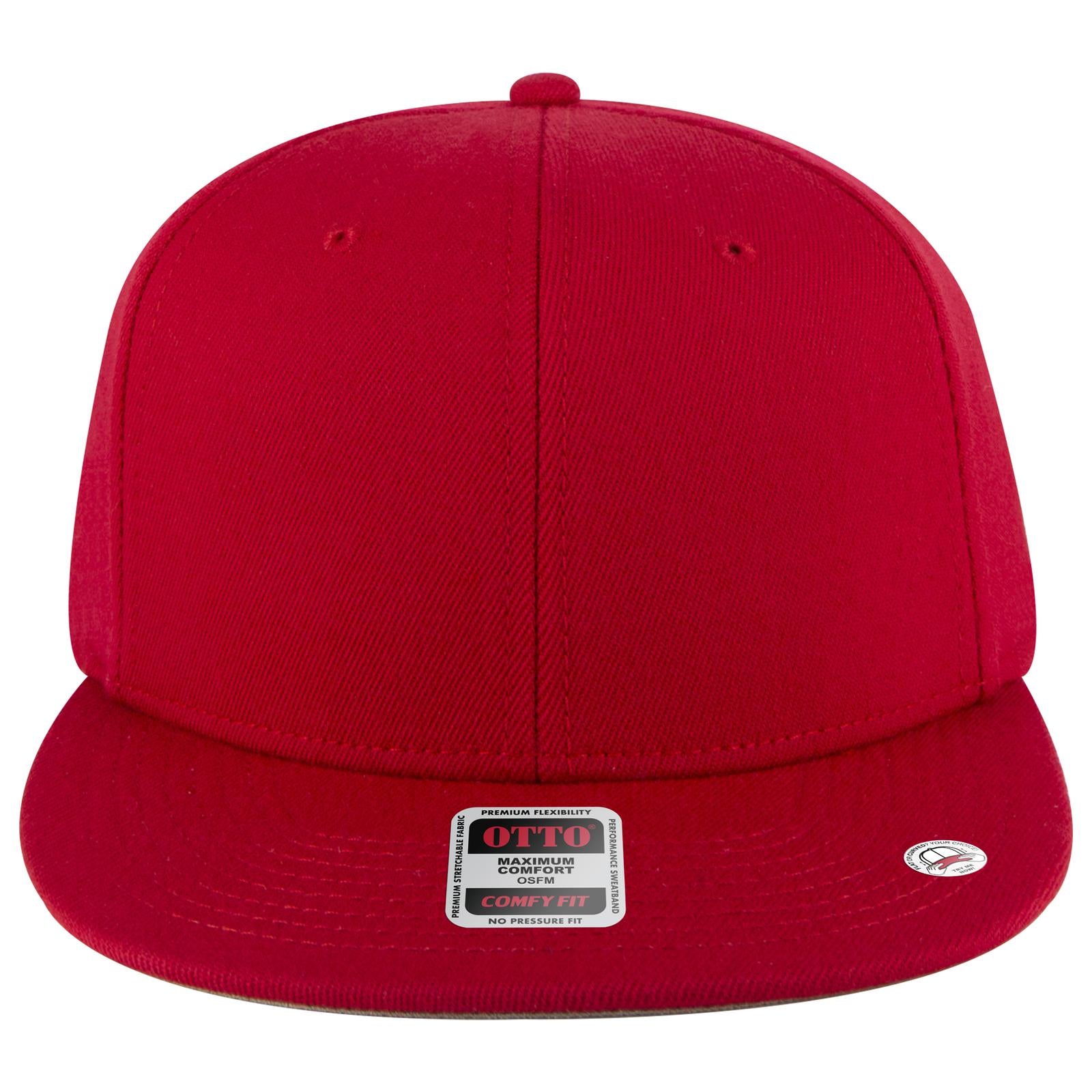 Front View of 002 - Red OTTO CAP "OTTO COMFY FIT" 6 Panel Pro Style Snapback Hat