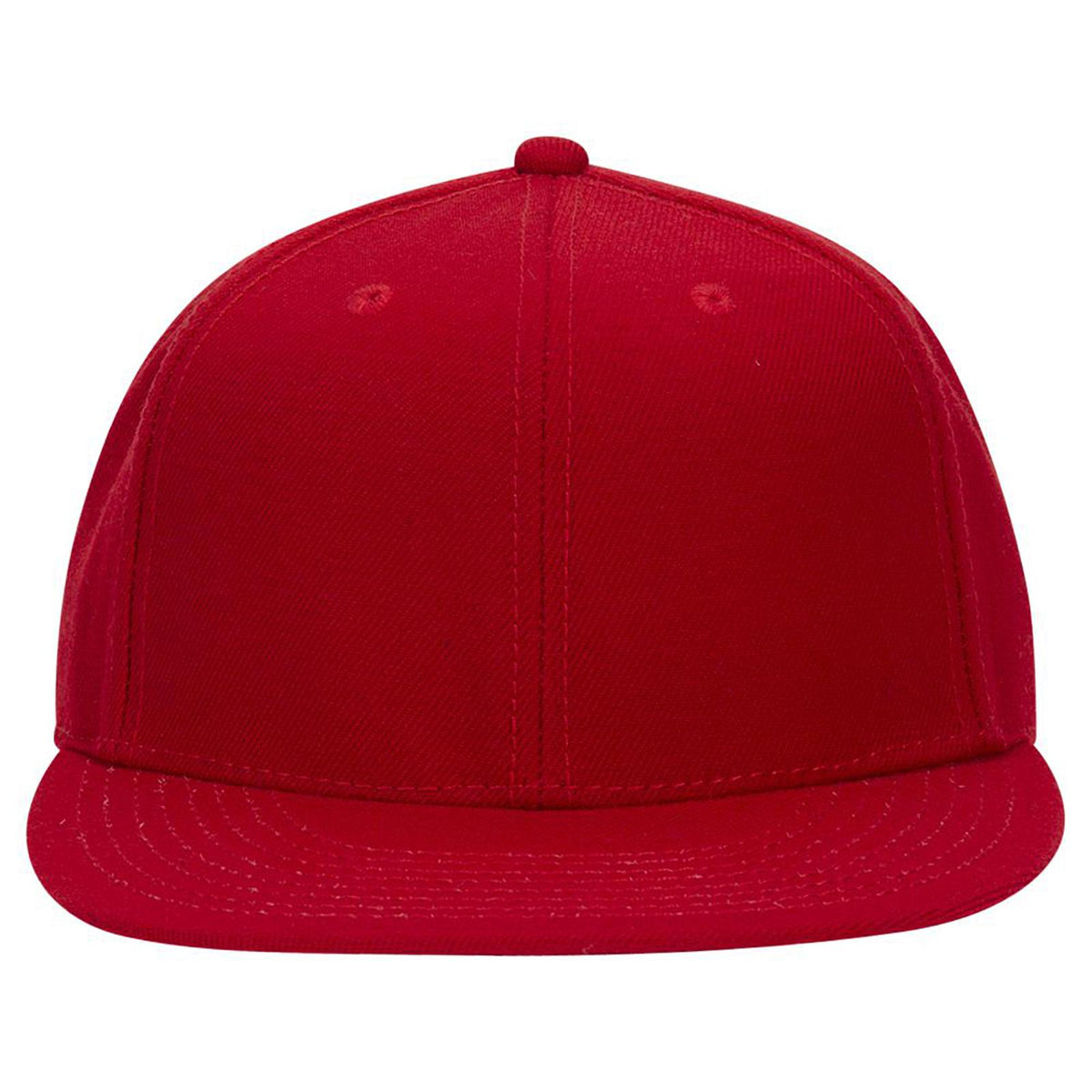 Front View of 002 - Red OTTO CAP "OTTO FIT" 6 Panel Mid Profile Flat Visor Baseball Cap