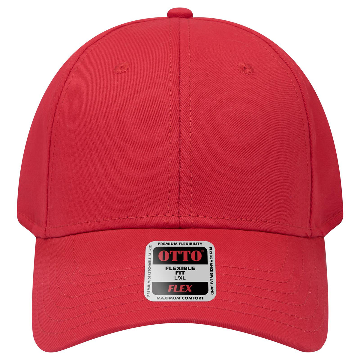 Front View of 002 - Red OTTO CAP "OTTO FLEX" Fitted 6 Panel Low Profile Baseball Cap